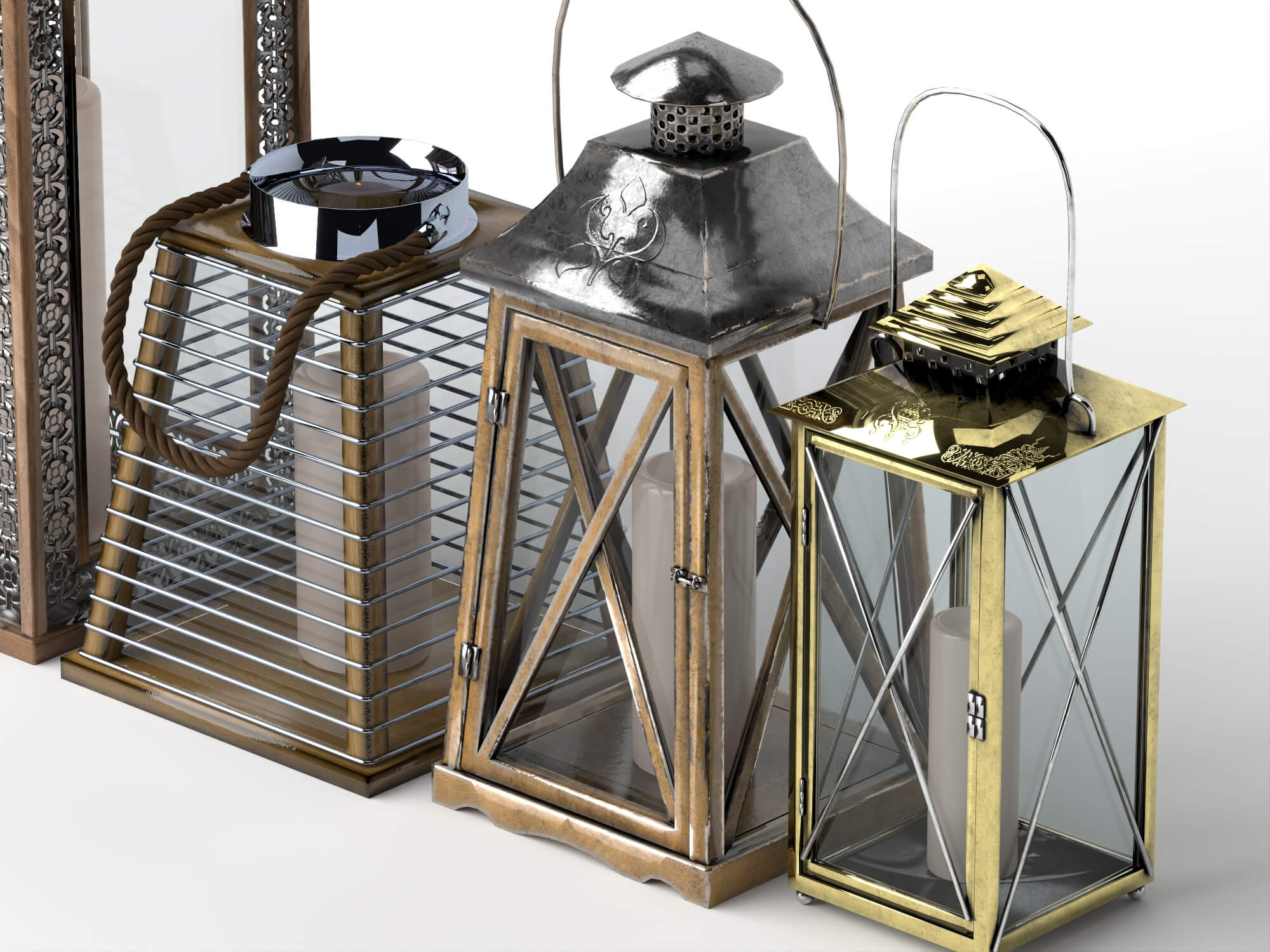 Decorative Candle Lanterns Pack Lowpoly 3D Model 3D Model
