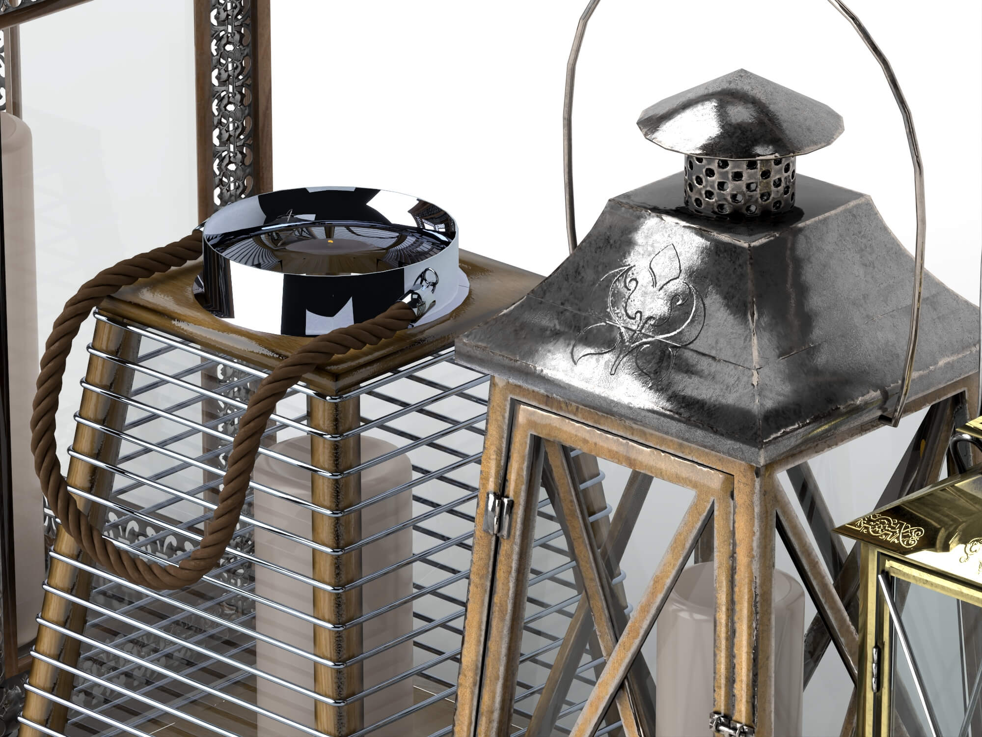 Decorative Candle Lanterns Pack Lowpoly 3D Model 3D Model