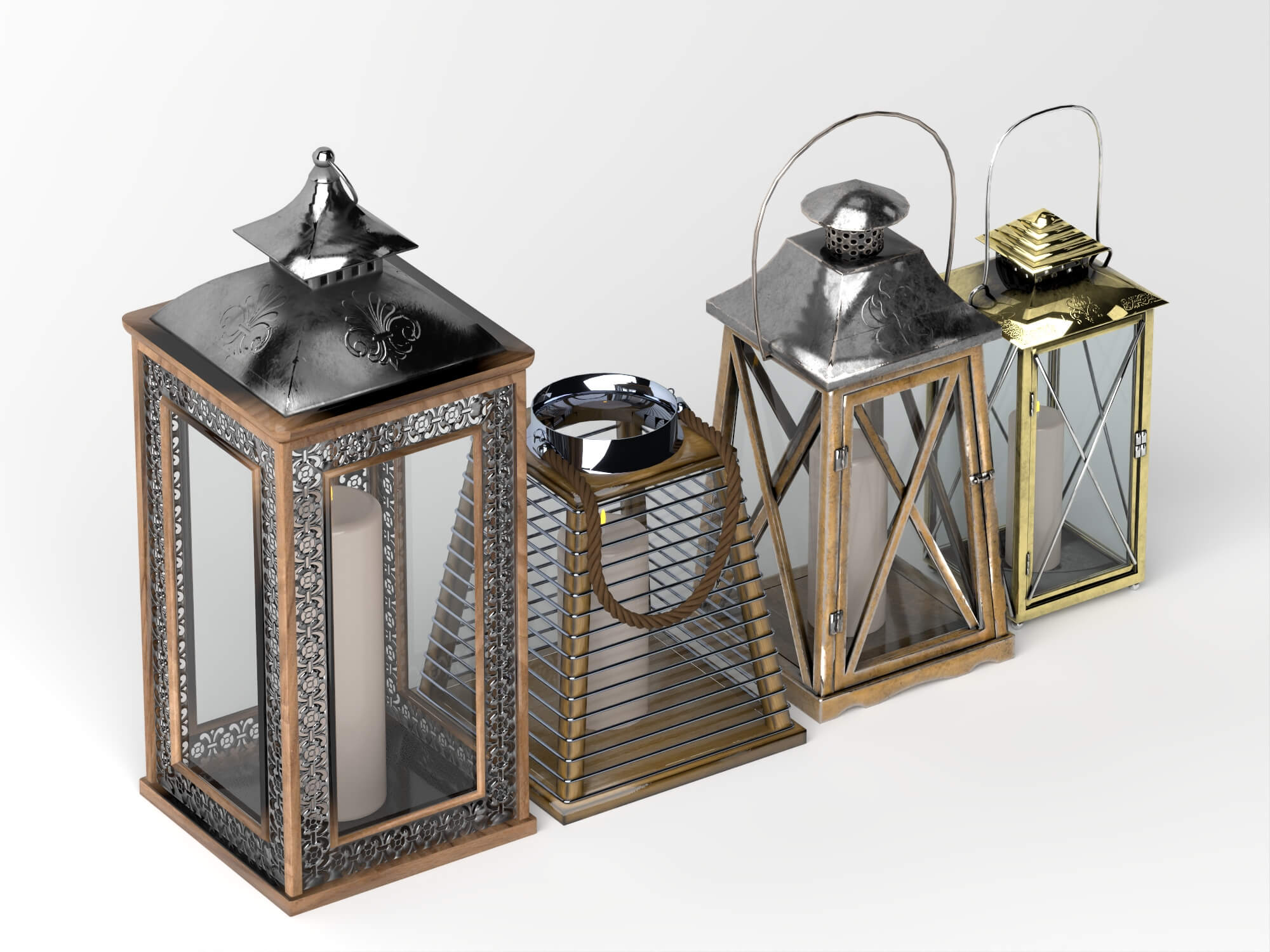 Decorative Candle Lanterns Pack Lowpoly 3D Model 3D Model