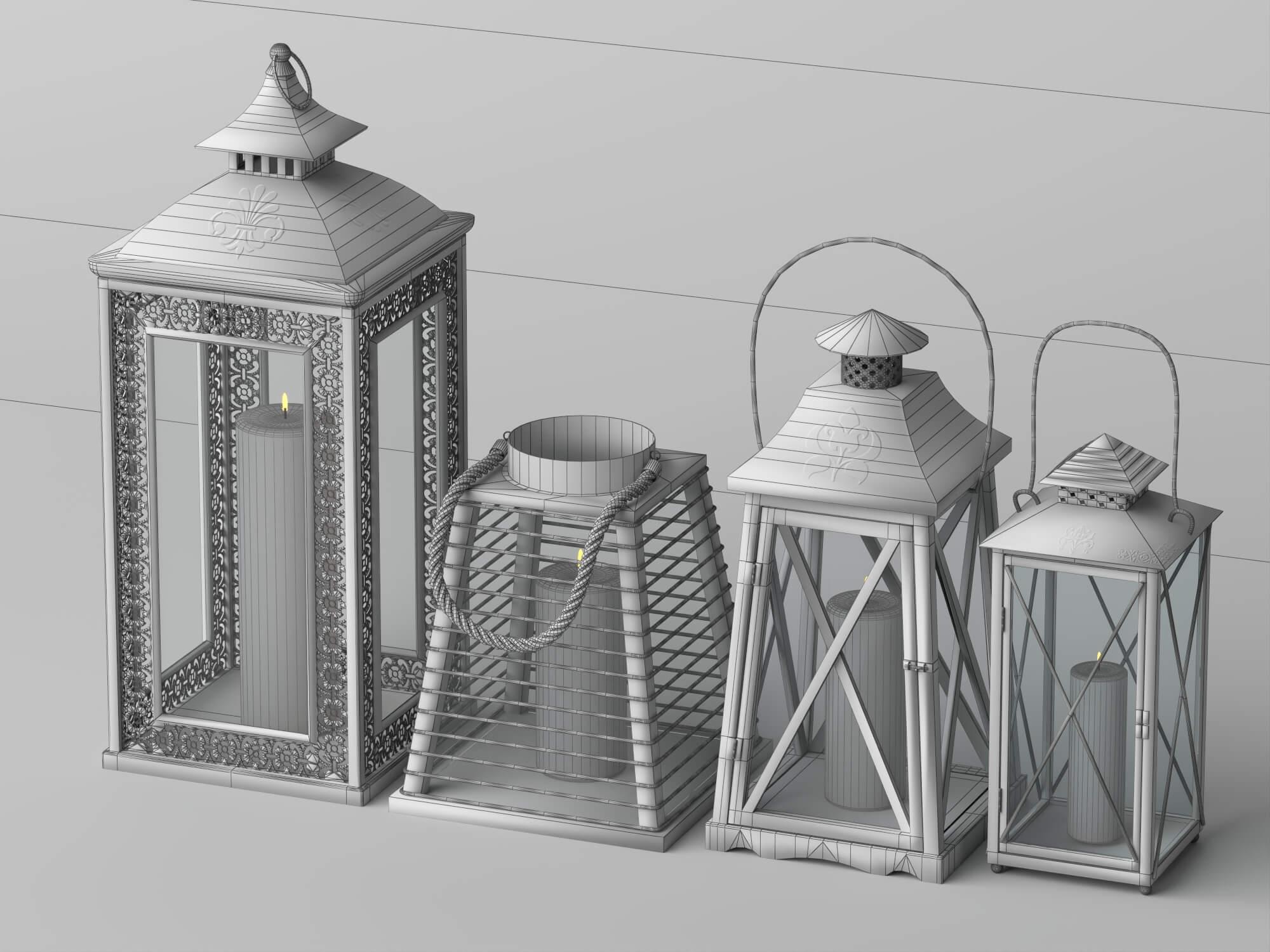Decorative Candle Lanterns Pack Lowpoly 3D Model 3D Model