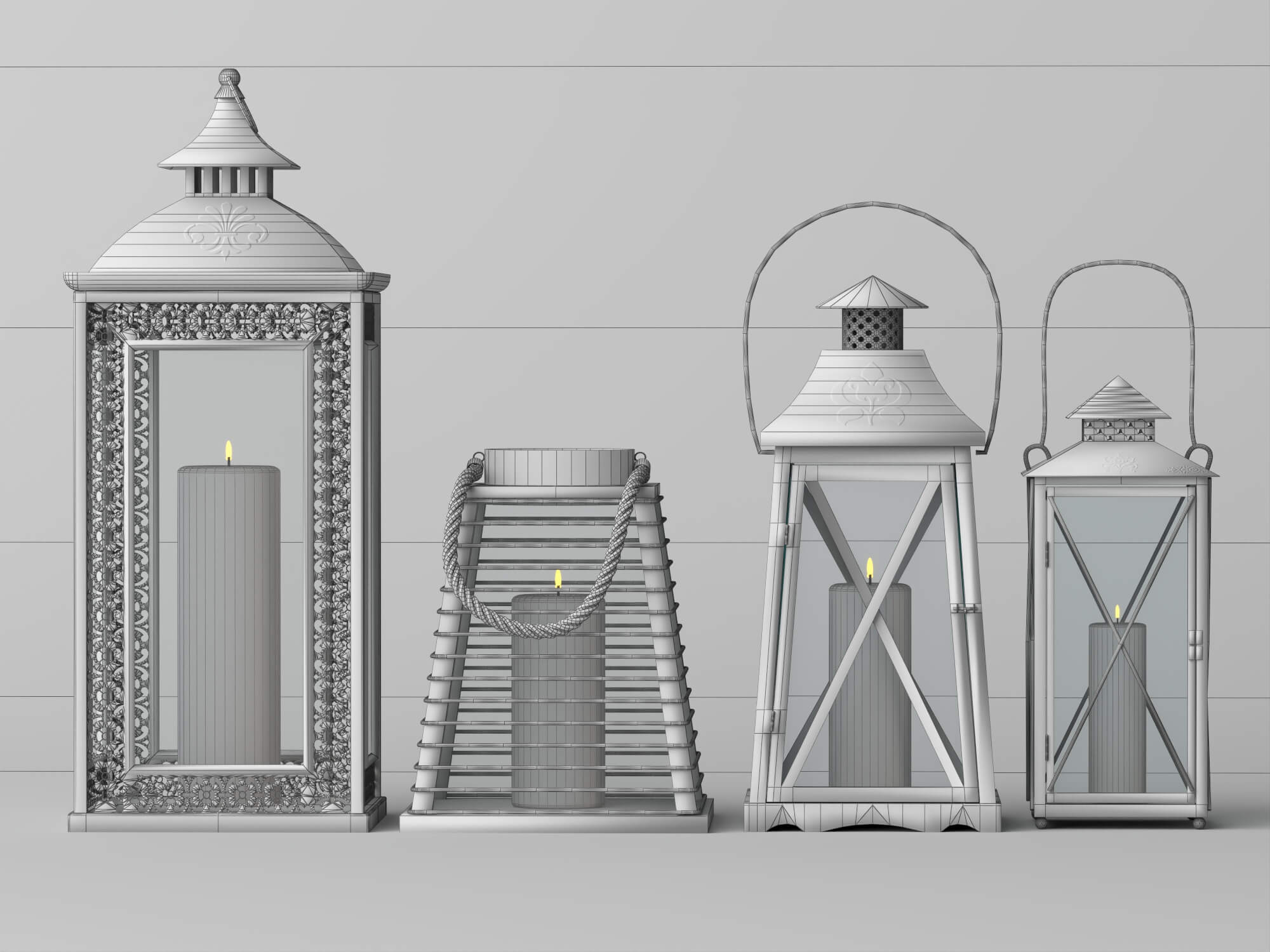 Decorative Candle Lanterns Pack Lowpoly 3D Model 3D Model