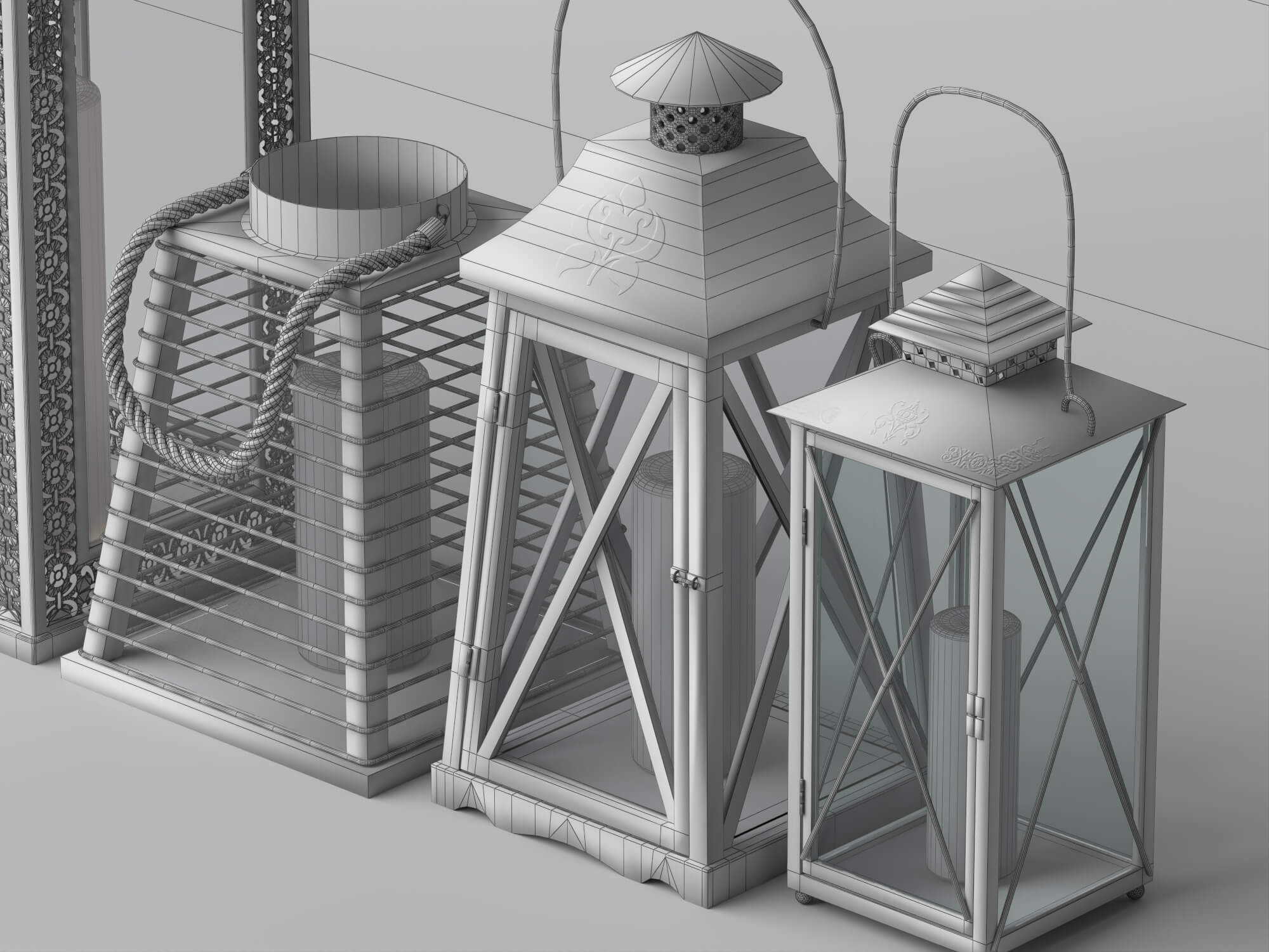 Decorative Candle Lanterns Pack Lowpoly 3D Model 3D Model