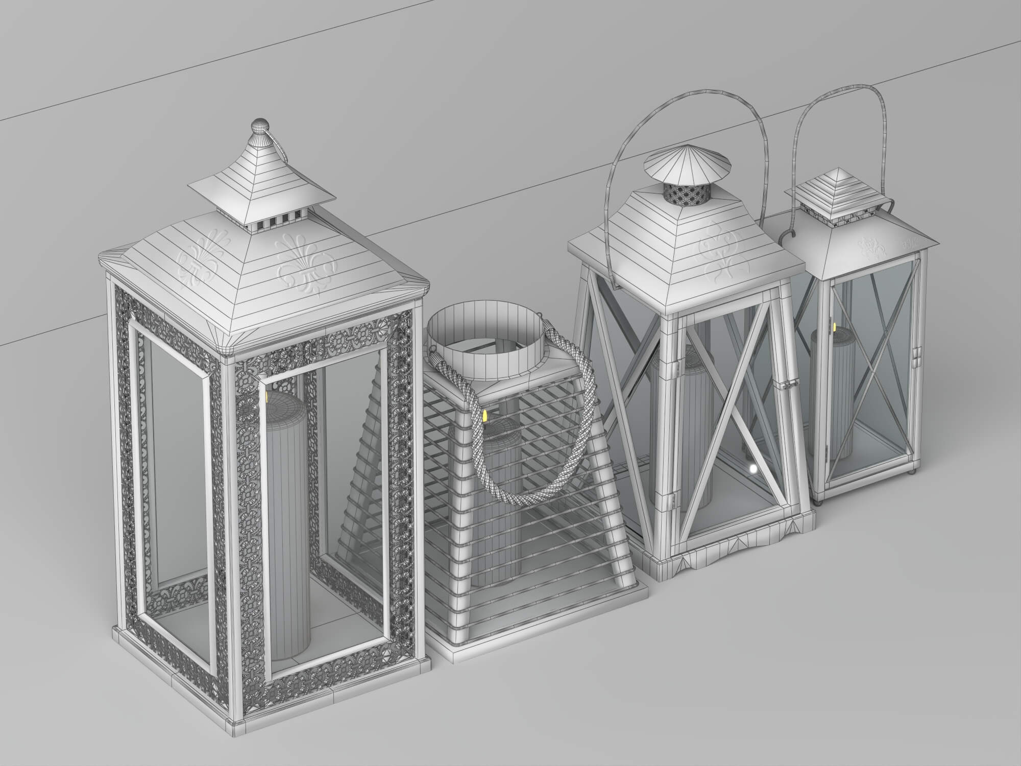 Decorative Candle Lanterns Pack Lowpoly 3D Model 3D Model