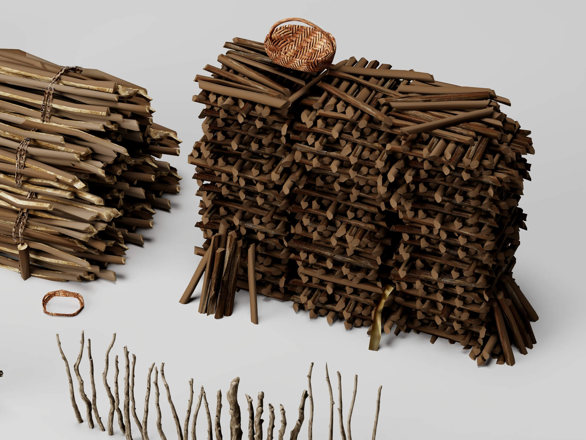 Dry Sticks and Twig Fence Pack Lowpoly 3D Model 3D Model