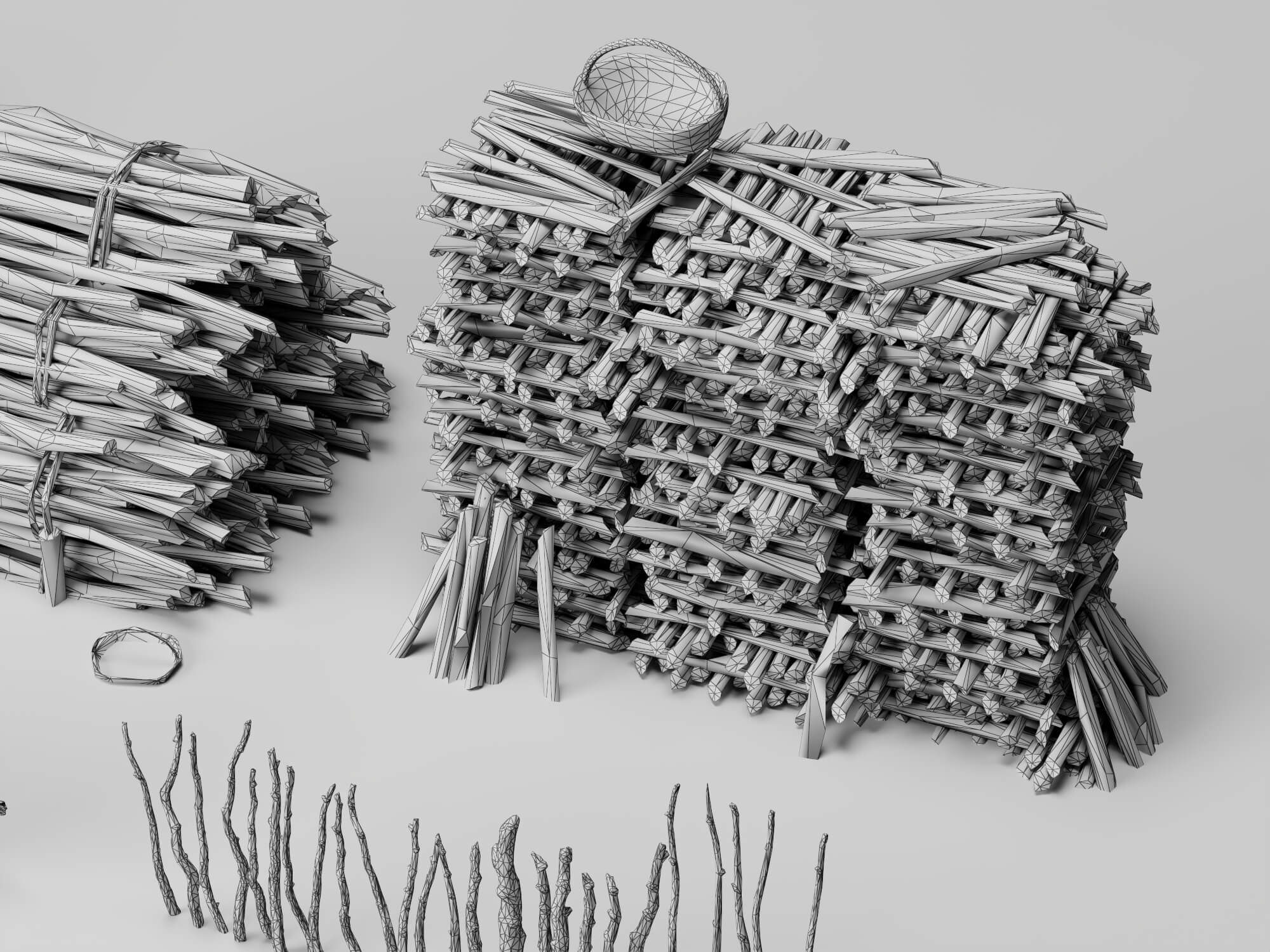 Dry Sticks and Twig Fence Pack Lowpoly 3D Model 3D Model