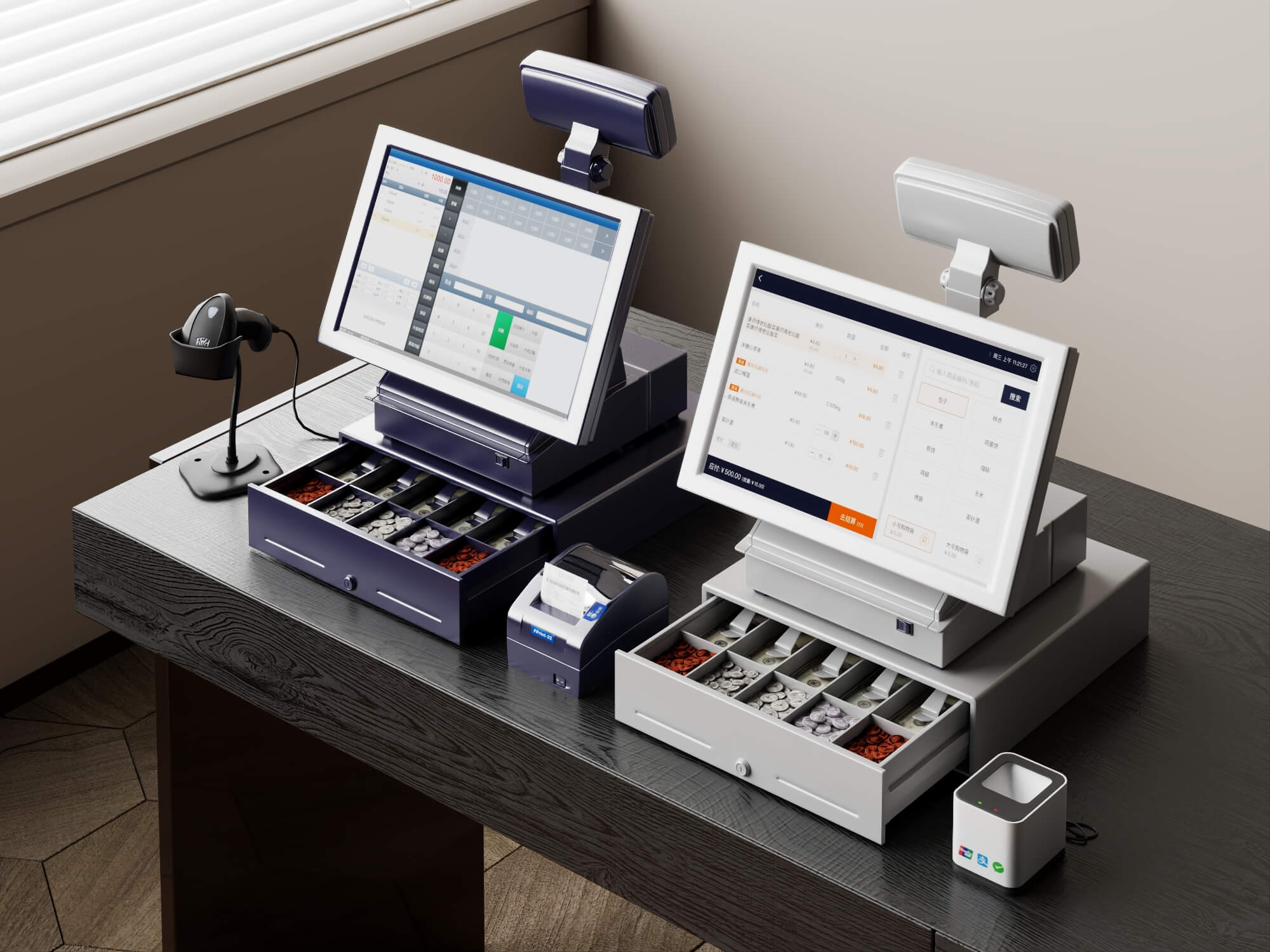 Dual POS Cash Register Station 3D Model
