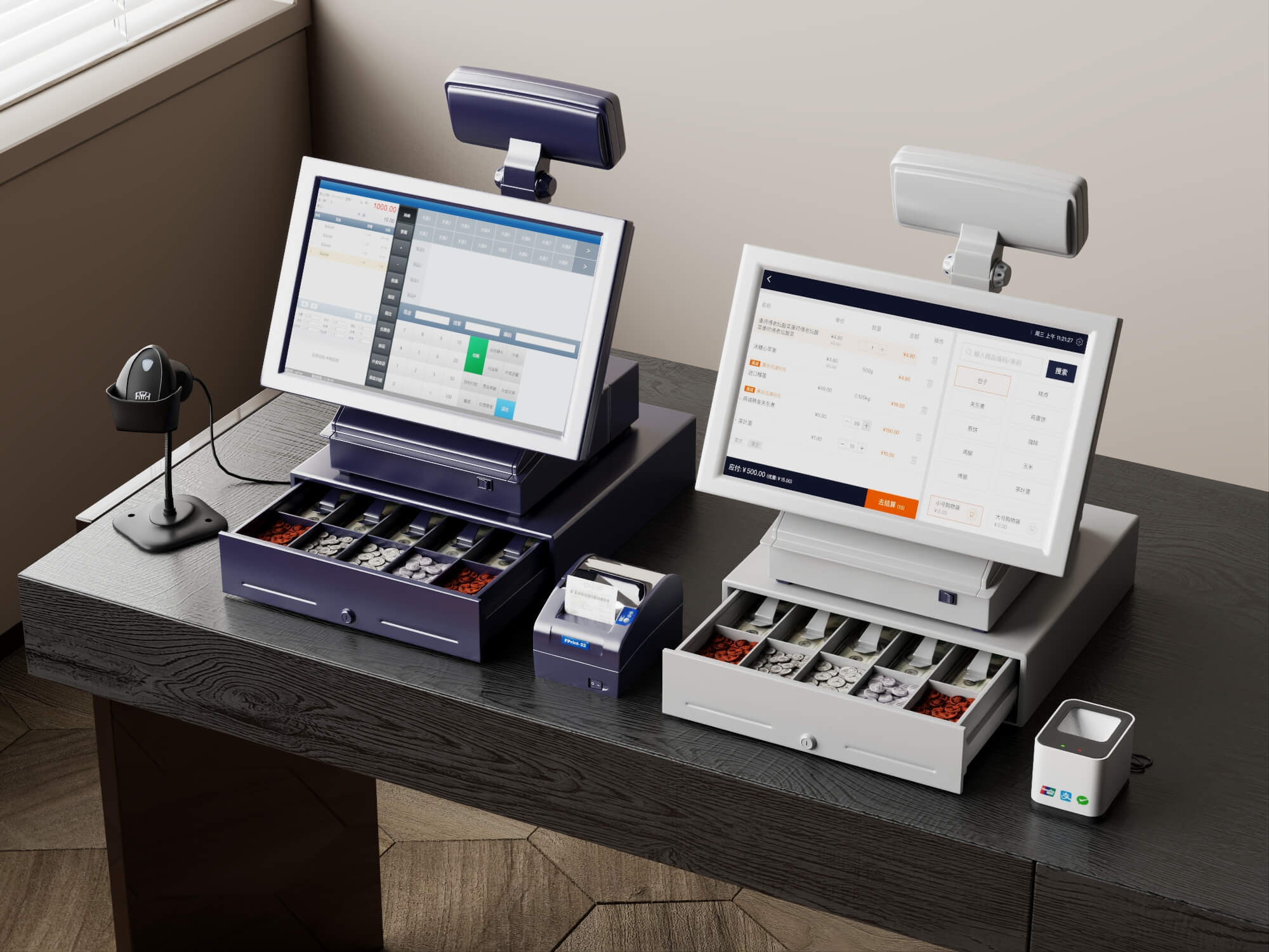 Dual POS Cash Register Station 3D Model