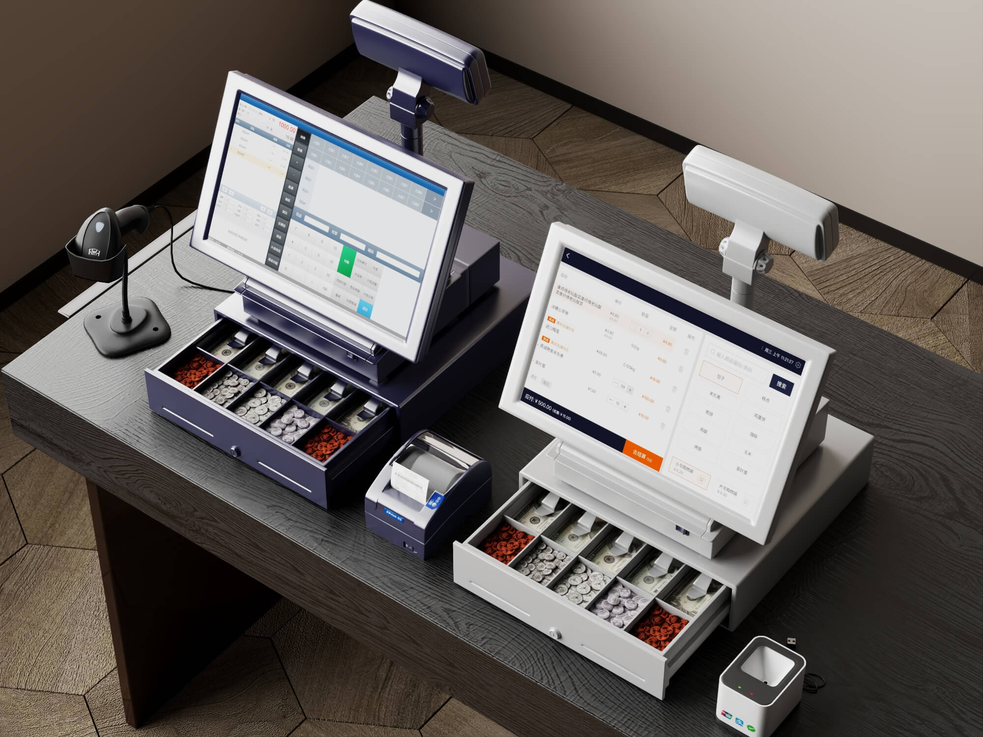 Dual POS Cash Register Station 3D Model