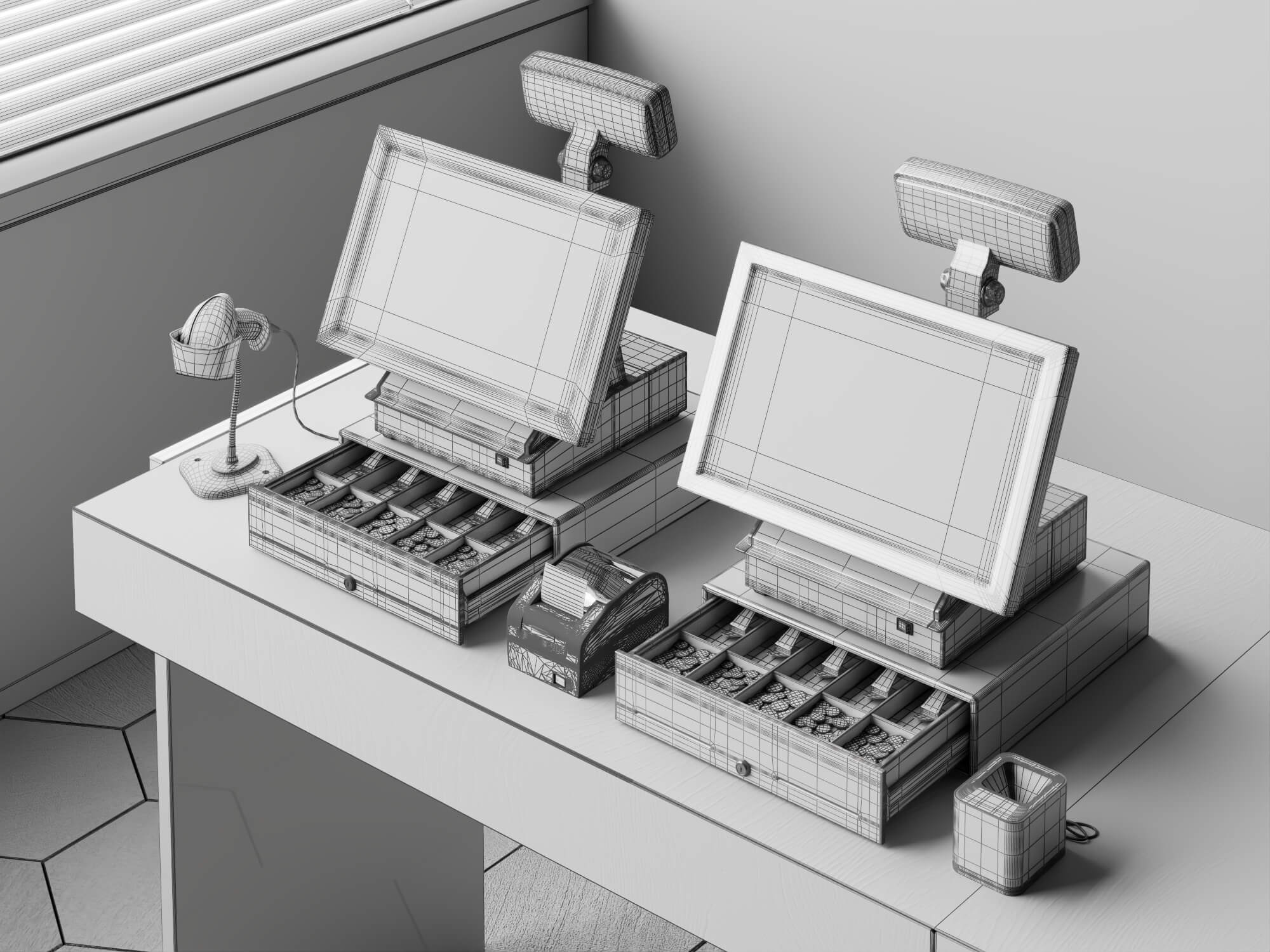 Dual POS Cash Register Station 3D Model