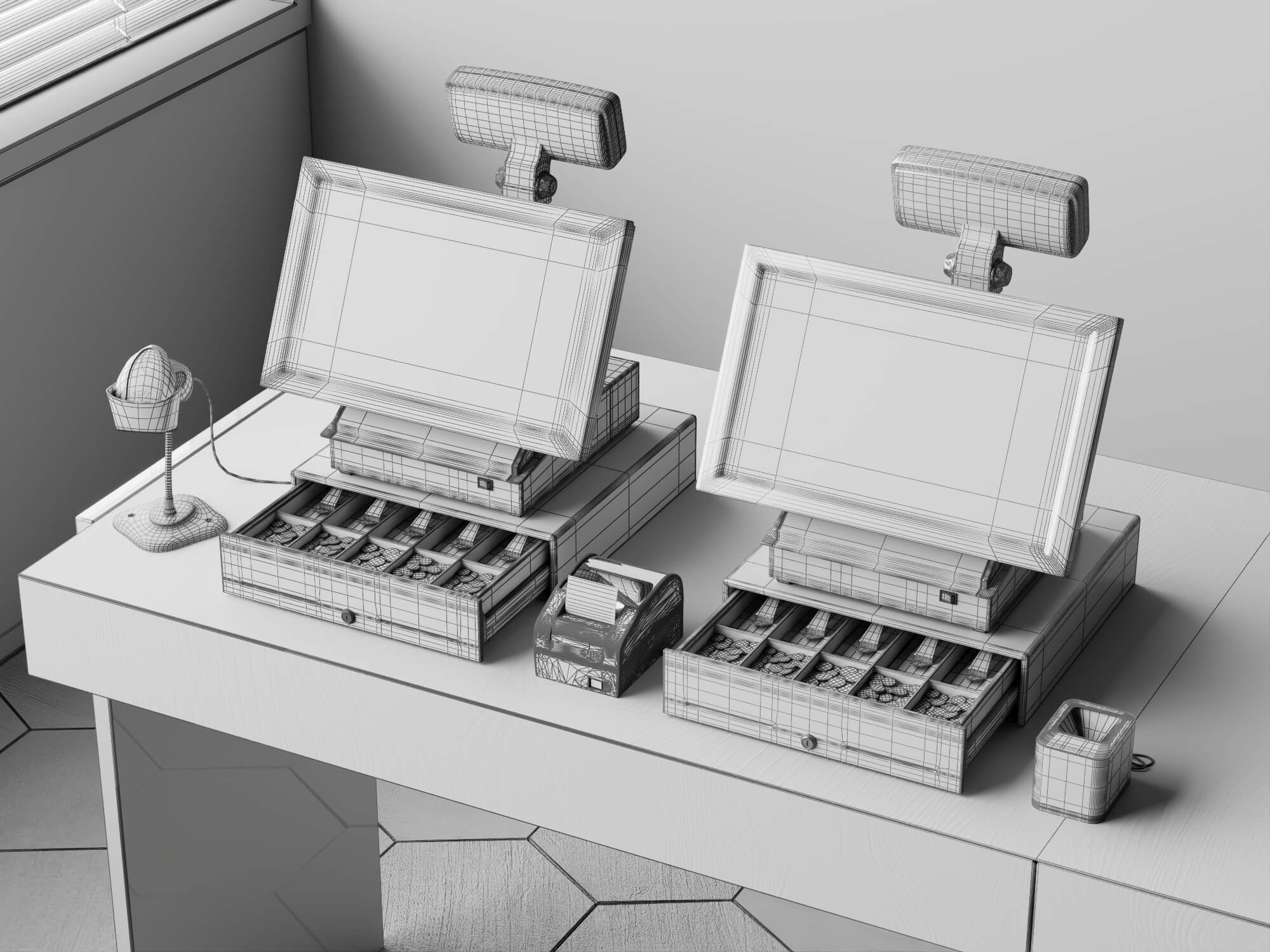 Dual POS Cash Register Station 3D Model