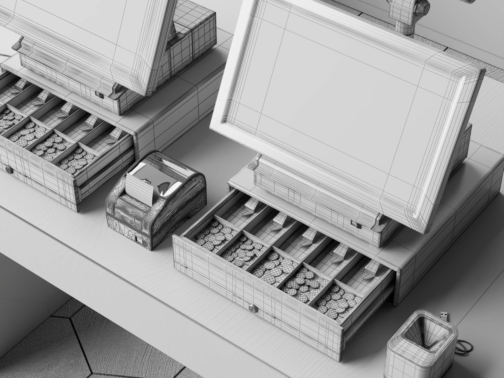 Dual POS Cash Register Station 3D Model