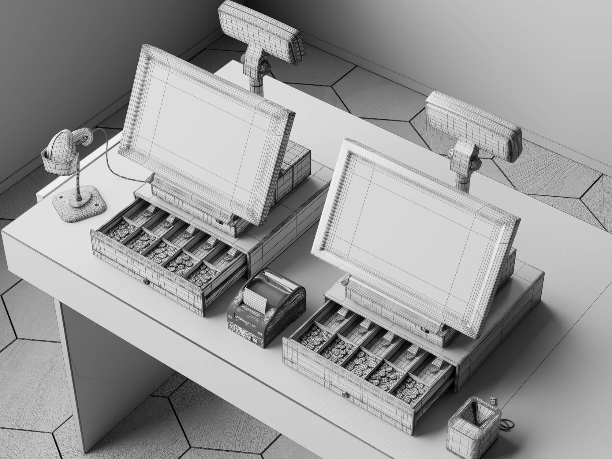 Dual POS Cash Register Station 3D Model
