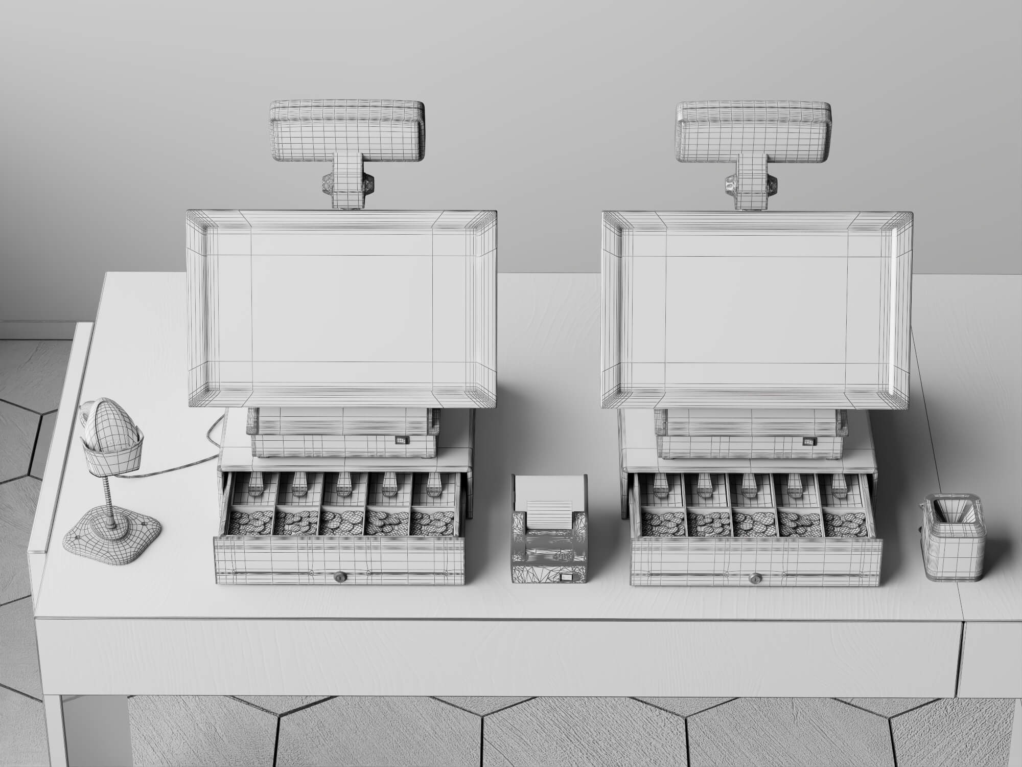 Dual POS Cash Register Station 3D Model
