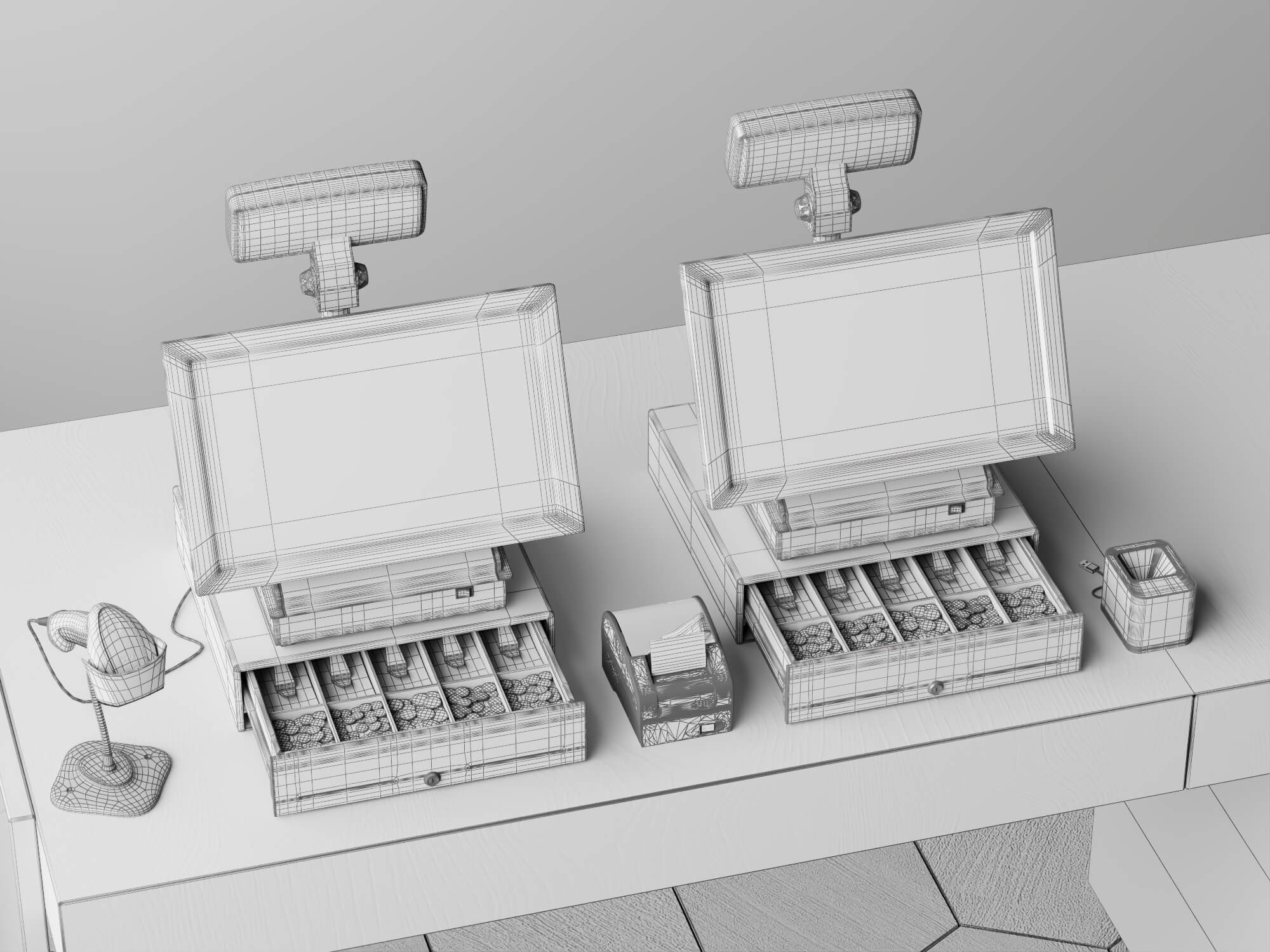 Dual POS Cash Register Station 3D Model
