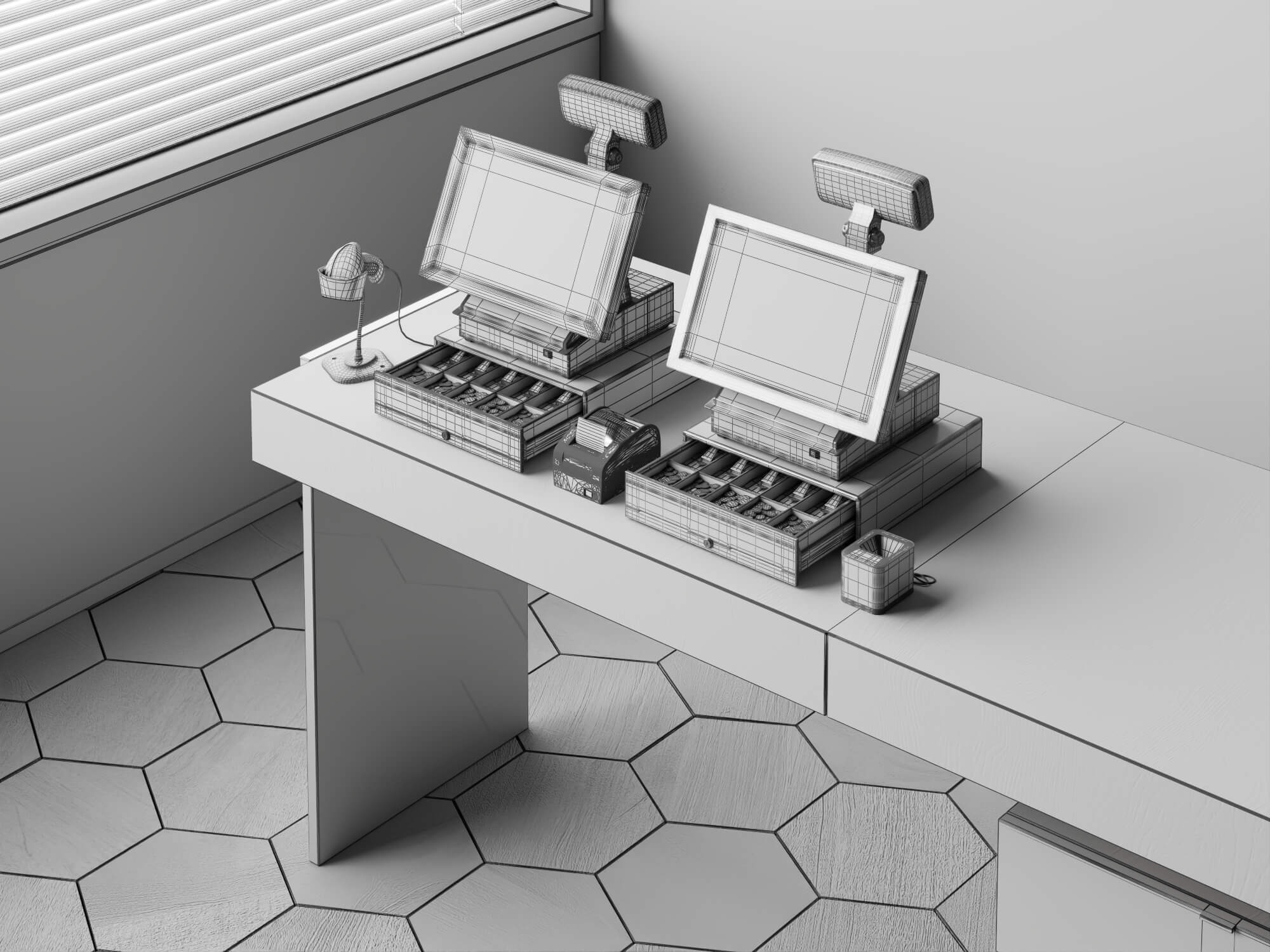 Dual POS Cash Register Station 3D Model