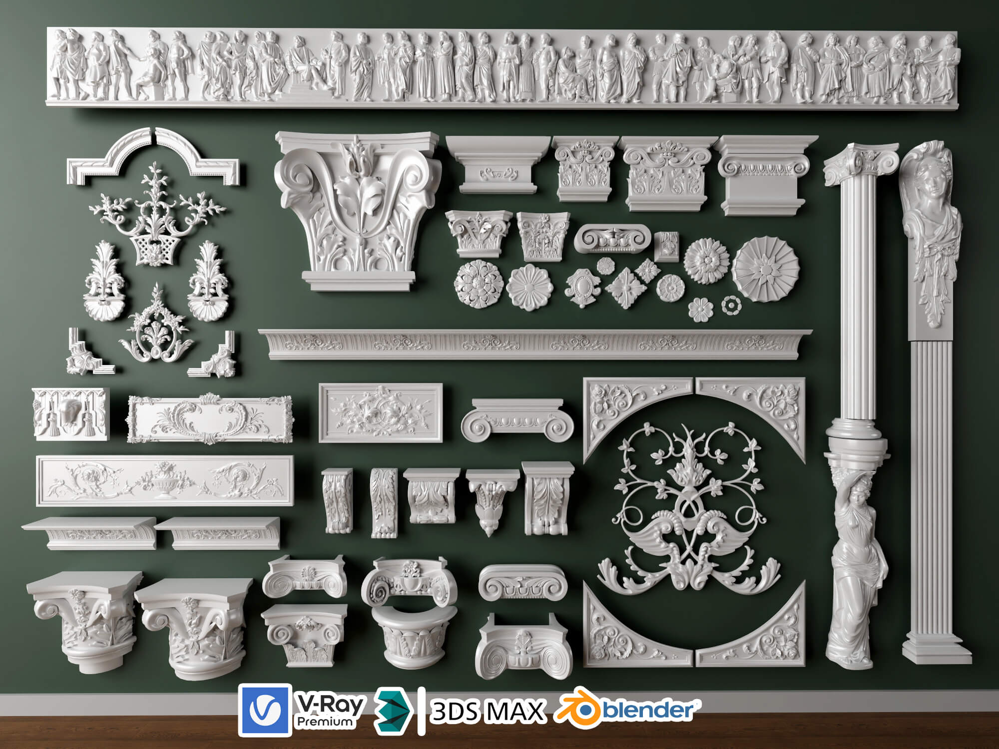 European Classical Plaster Decorative Ornament Pack 3D Model