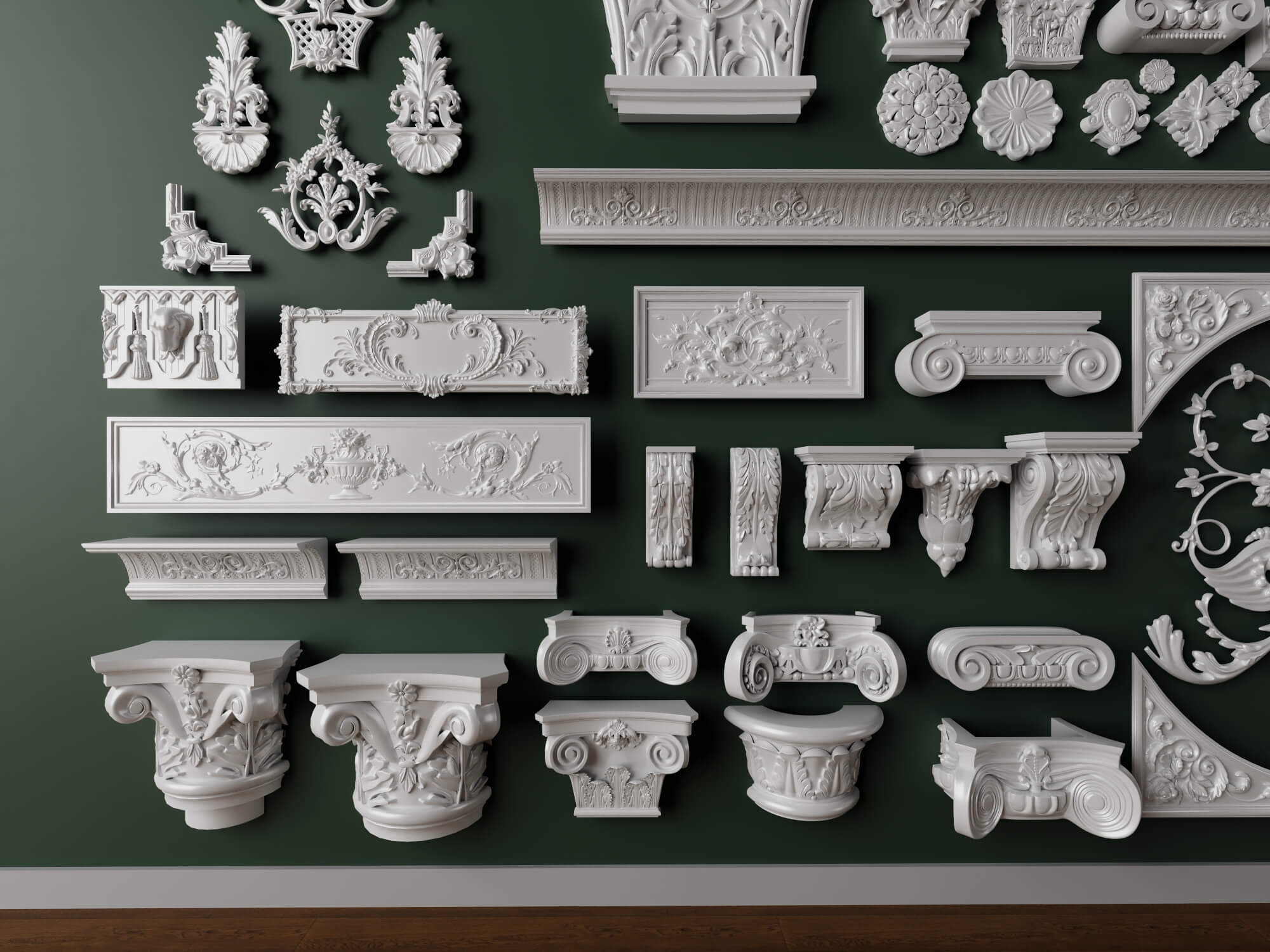European Classical Plaster Decorative Ornament Pack 3D Model