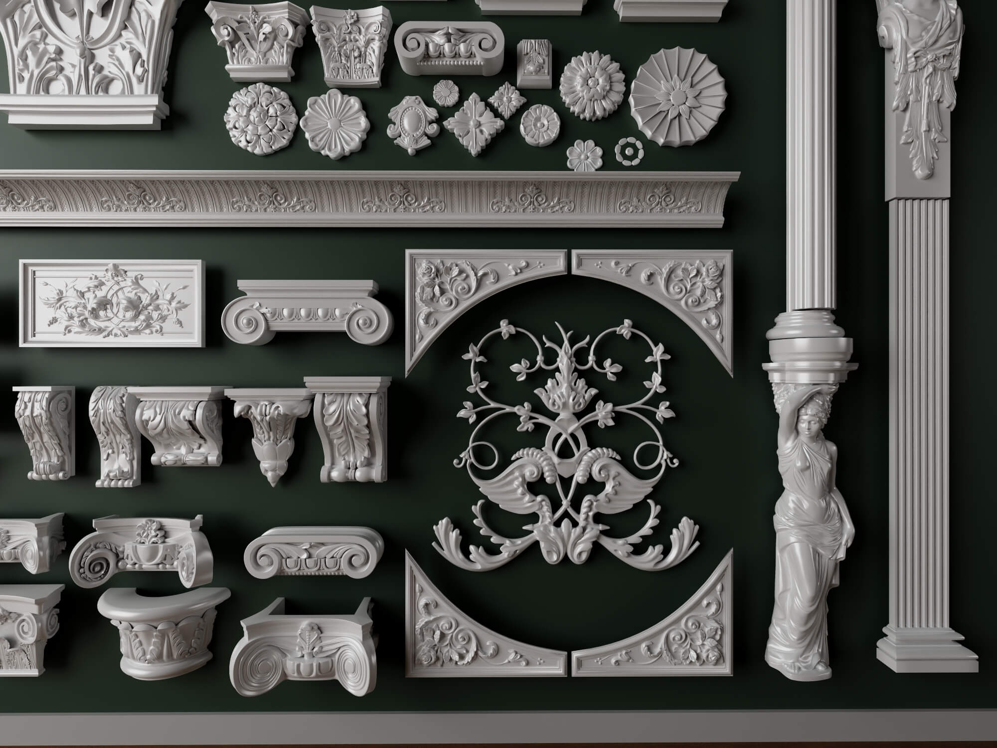European Classical Plaster Decorative Ornament Pack 3D Model