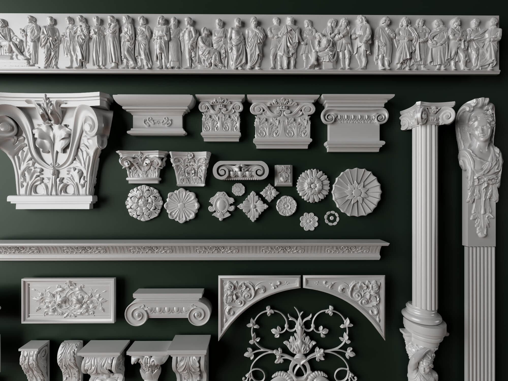 European Classical Plaster Decorative Ornament Pack 3D Model
