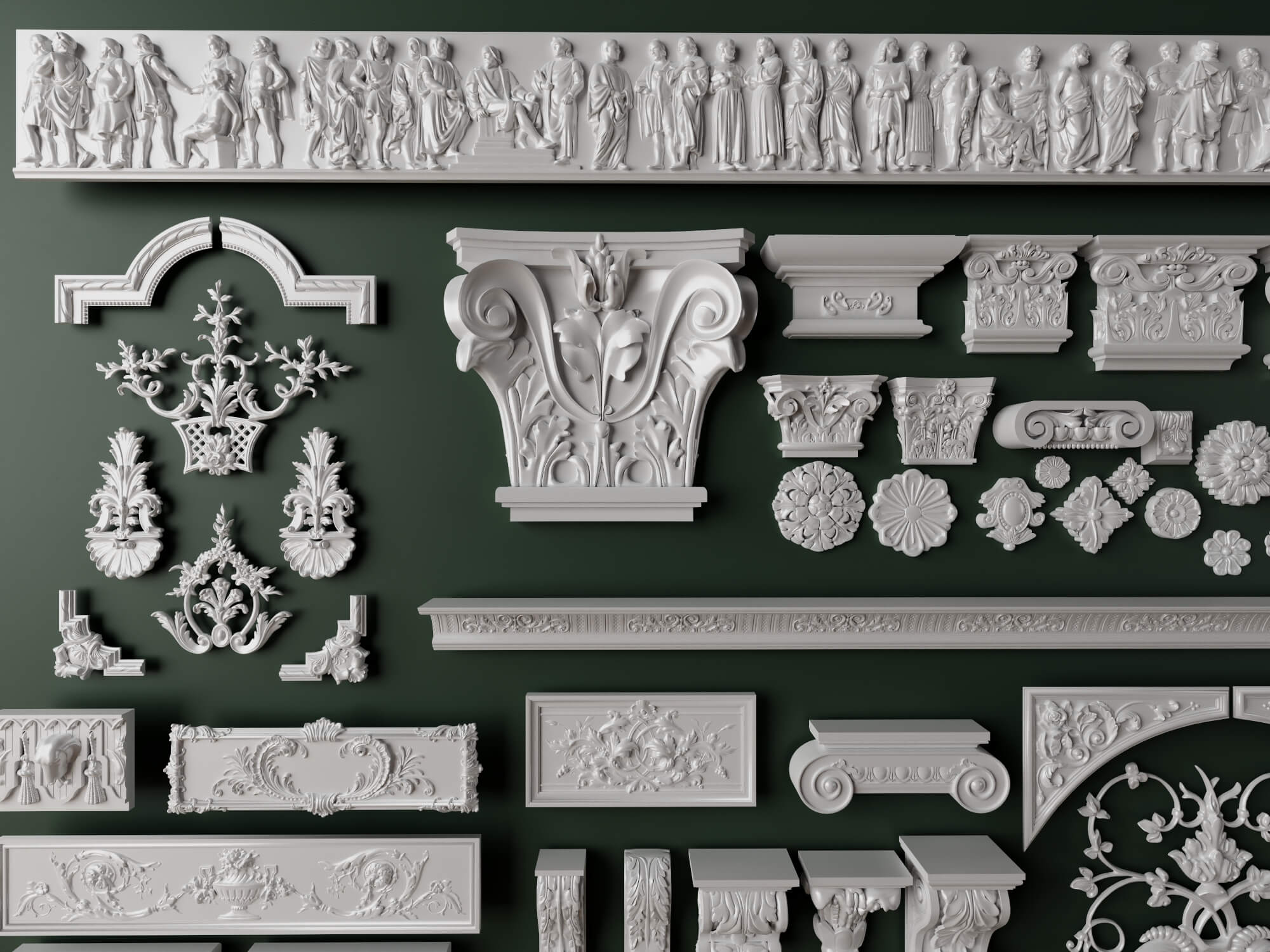 European Classical Plaster Decorative Ornament Pack 3D Model