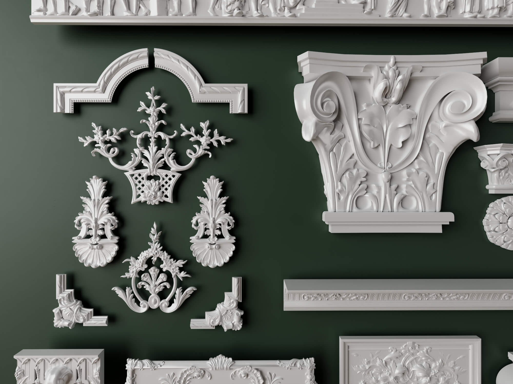 European Classical Plaster Decorative Ornament Pack 3D Model