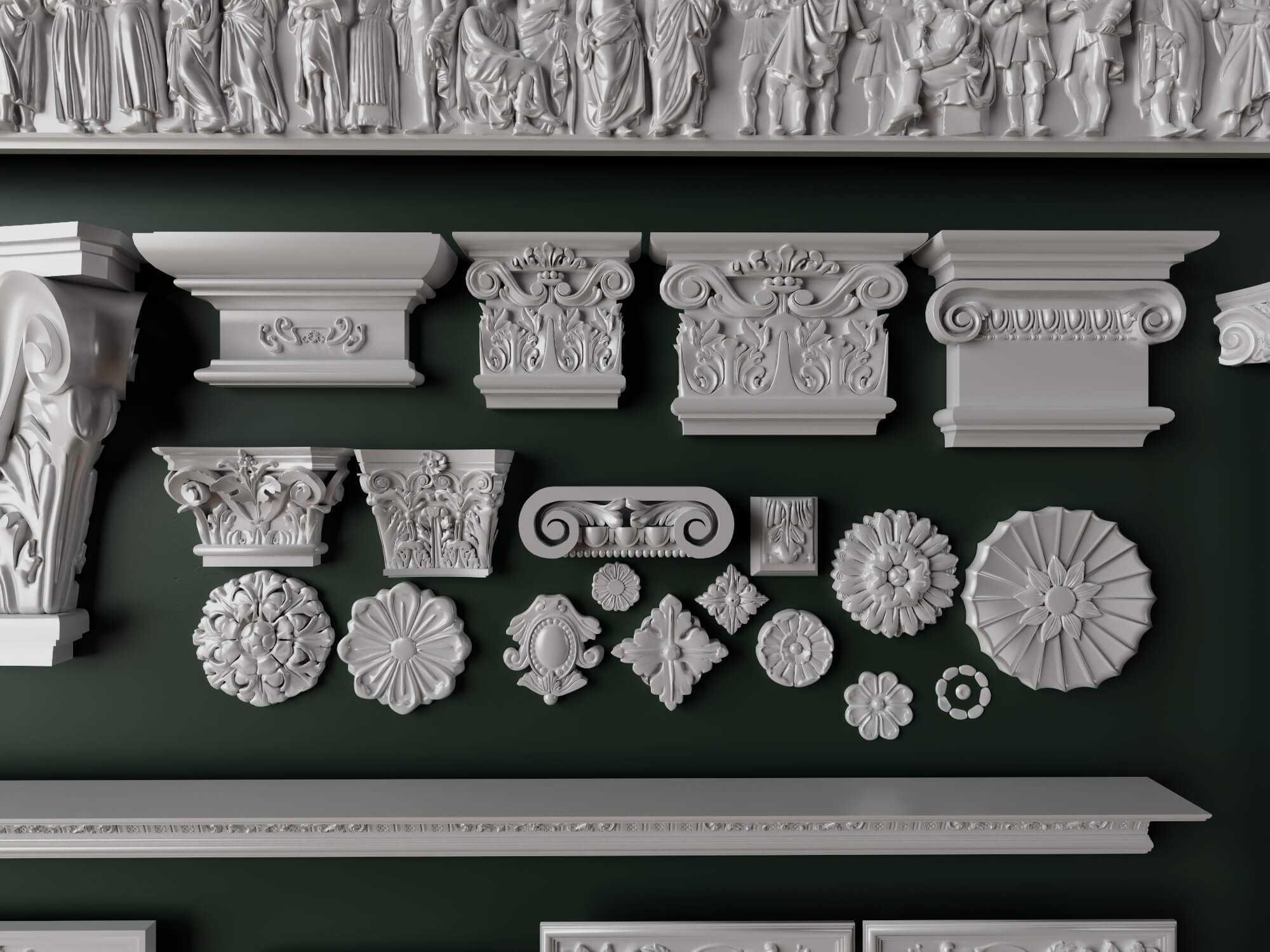 European Classical Plaster Decorative Ornament Pack 3D Model