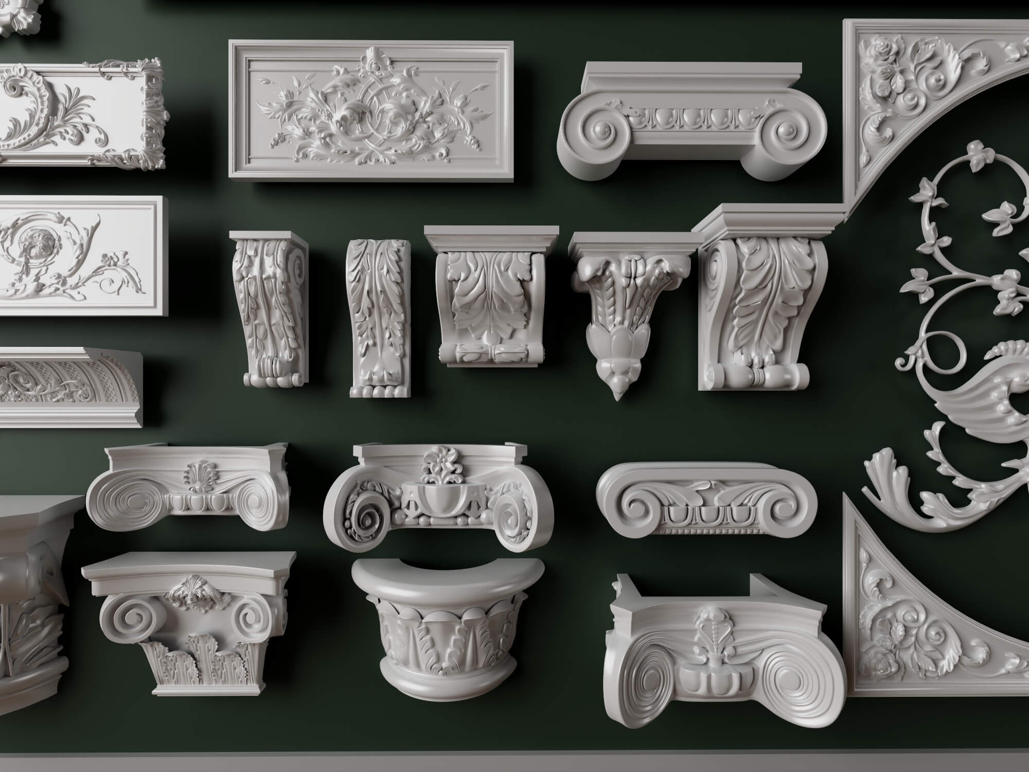 European Classical Plaster Decorative Ornament Pack 3D Model