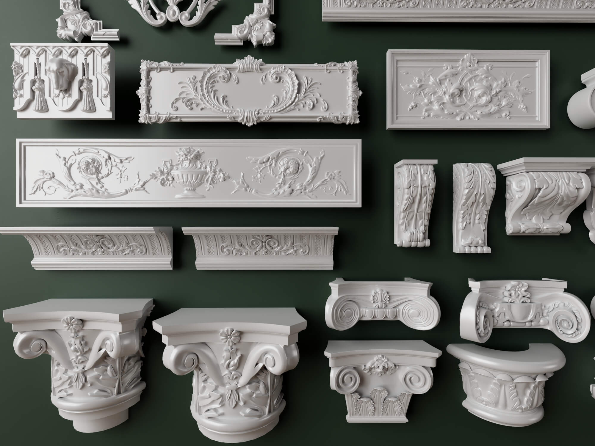European Classical Plaster Decorative Ornament Pack 3D Model