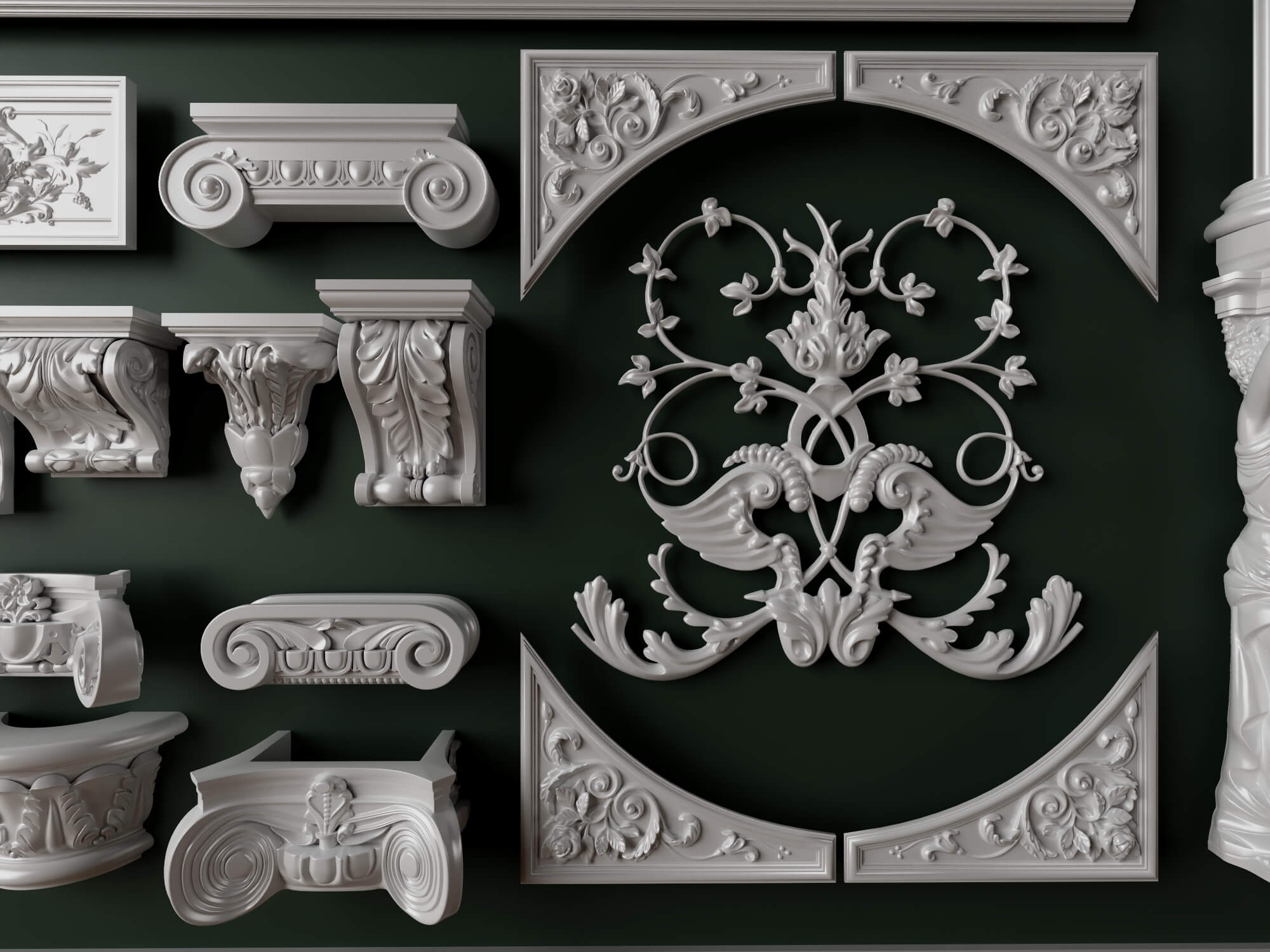 European Classical Plaster Decorative Ornament Pack 3D Model