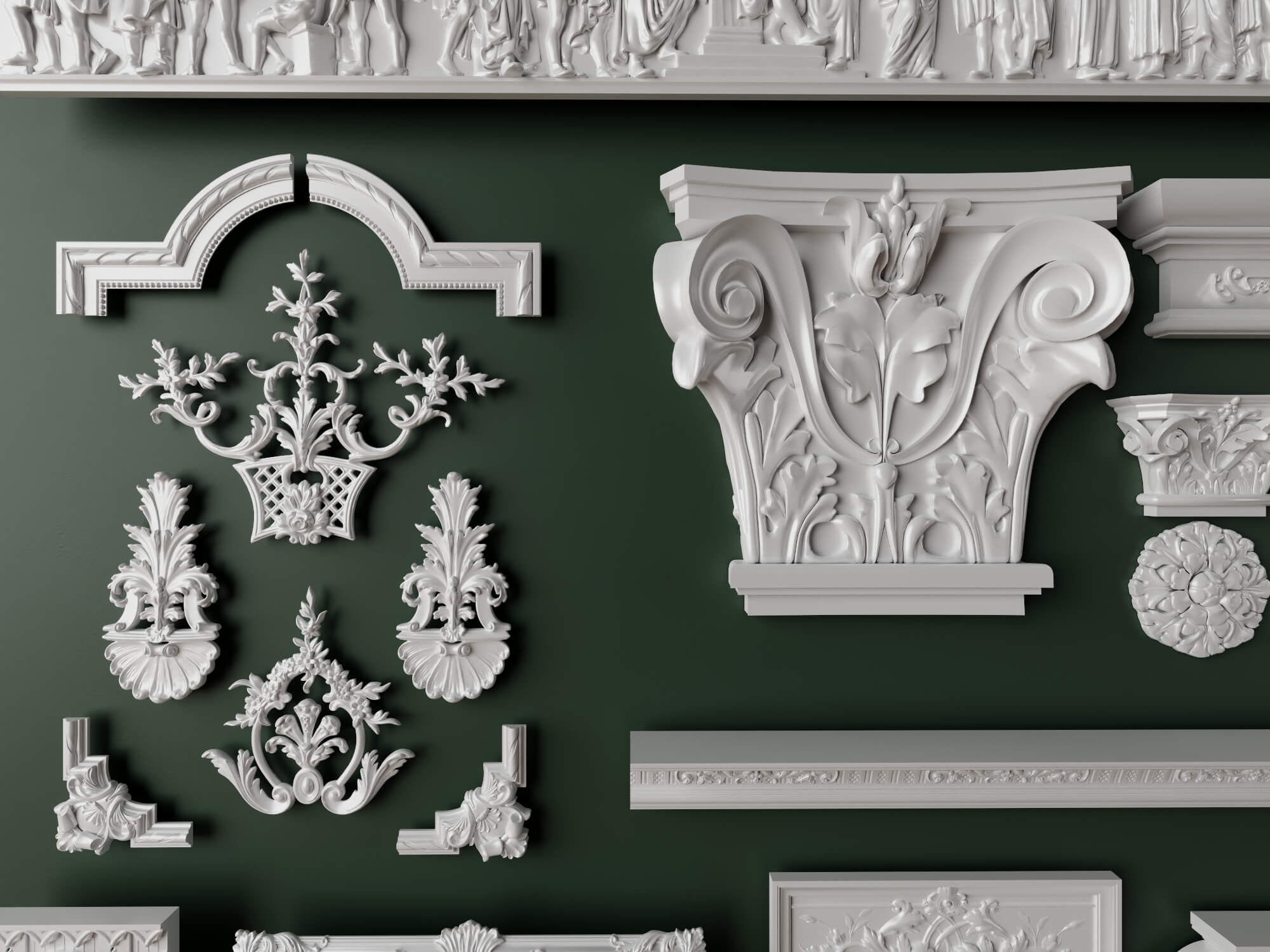 European Classical Plaster Decorative Ornament Pack 3D Model
