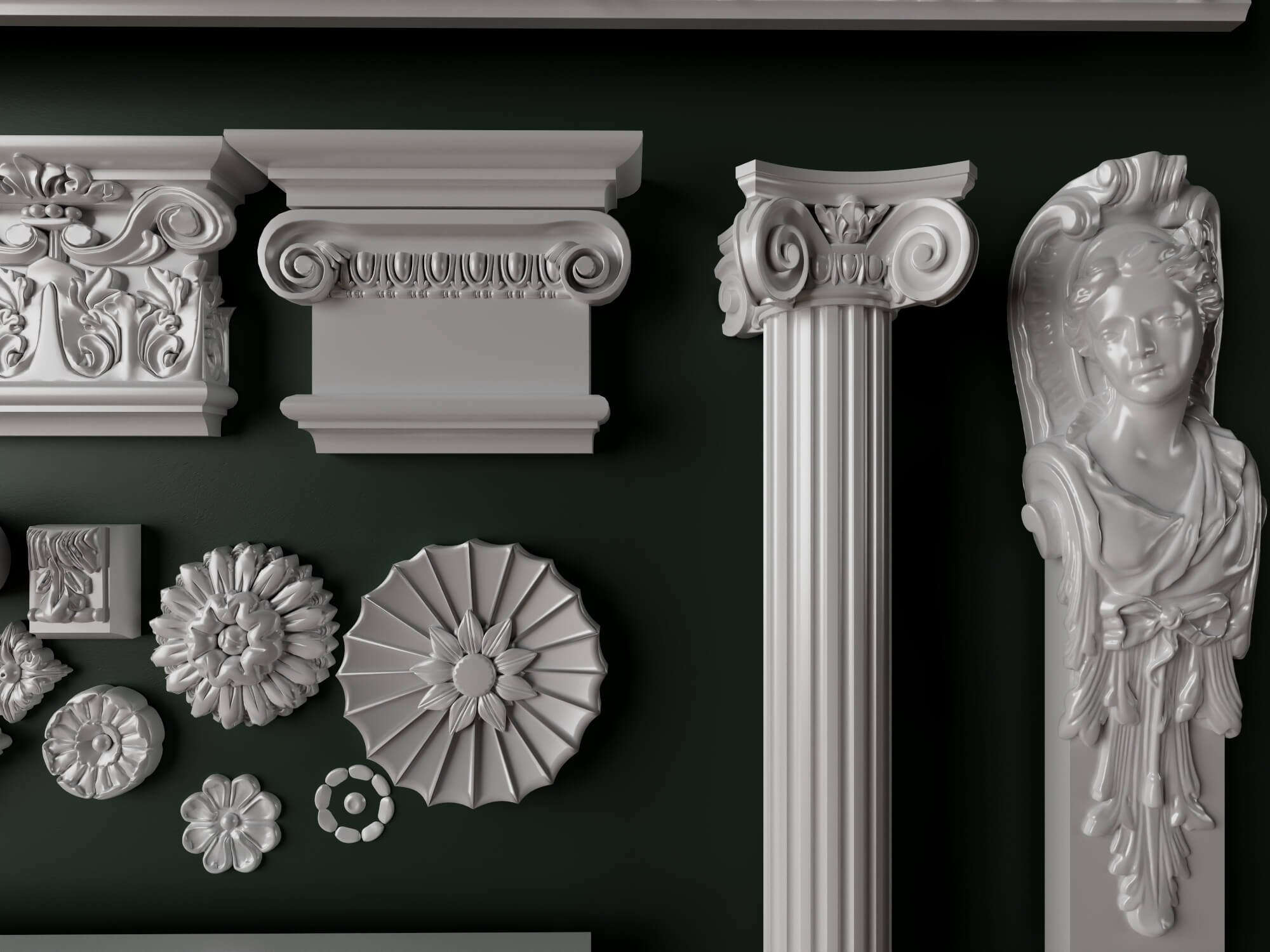 European Classical Plaster Decorative Ornament Pack 3D Model