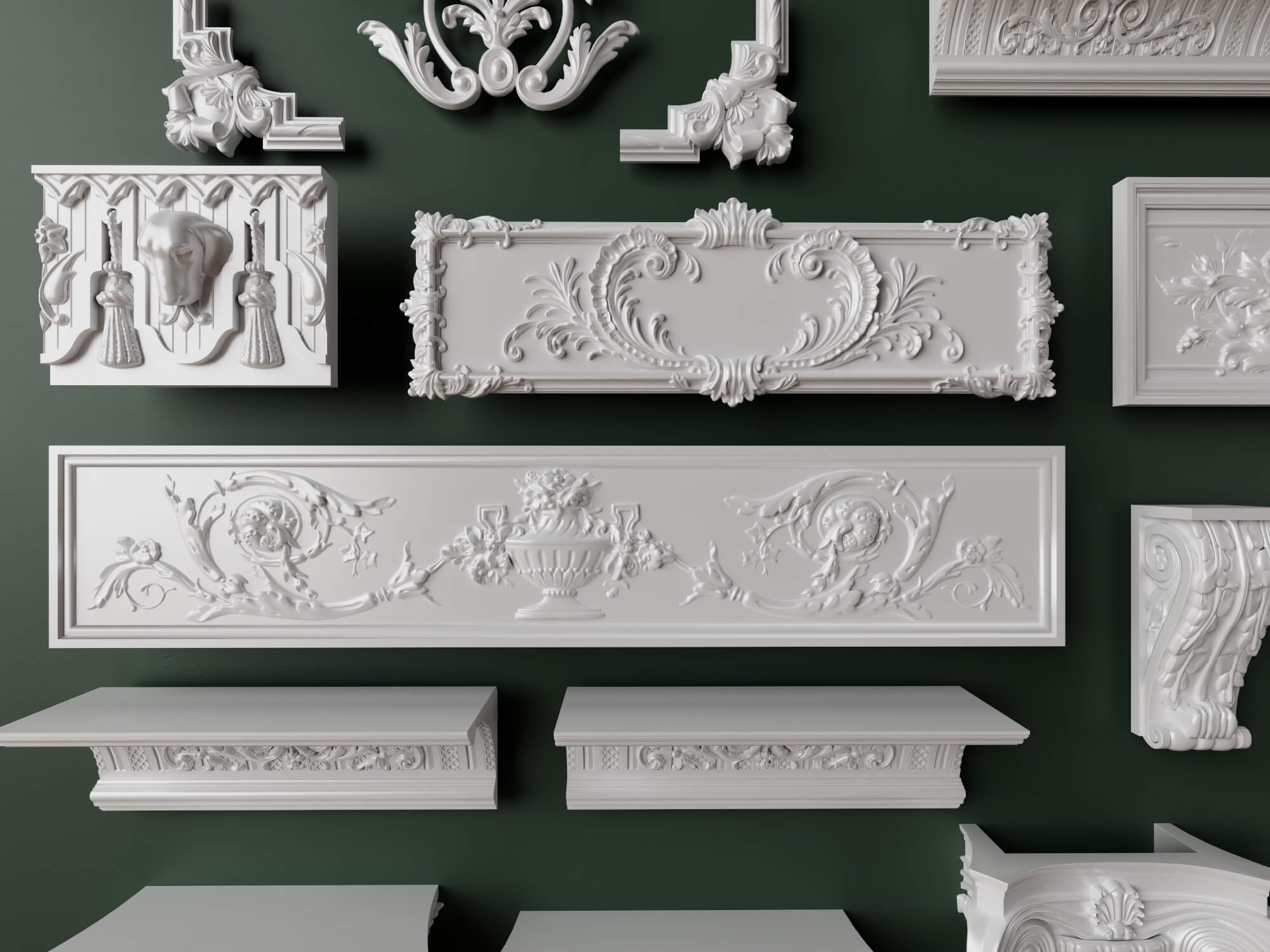 European Classical Plaster Decorative Ornament Pack 3D Model