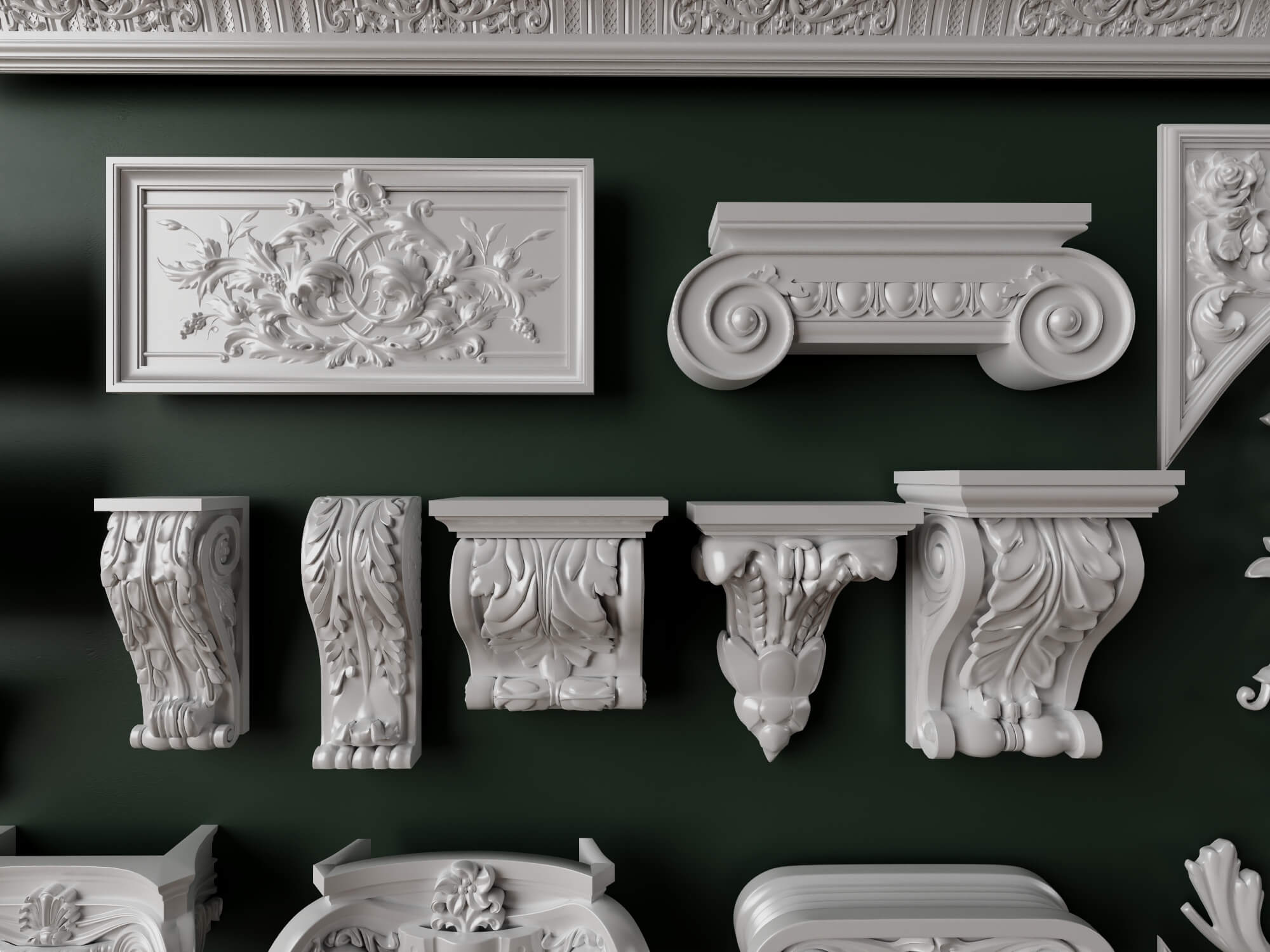 European Classical Plaster Decorative Ornament Pack 3D Model