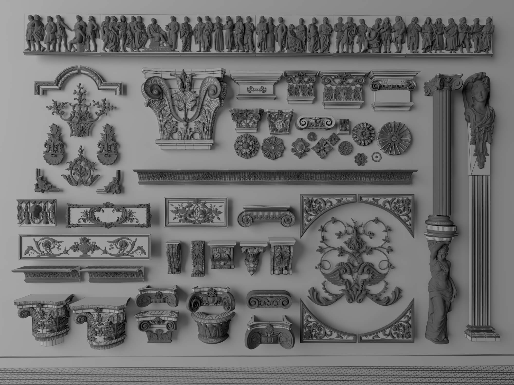 European Classical Plaster Decorative Ornament Pack 3D Model