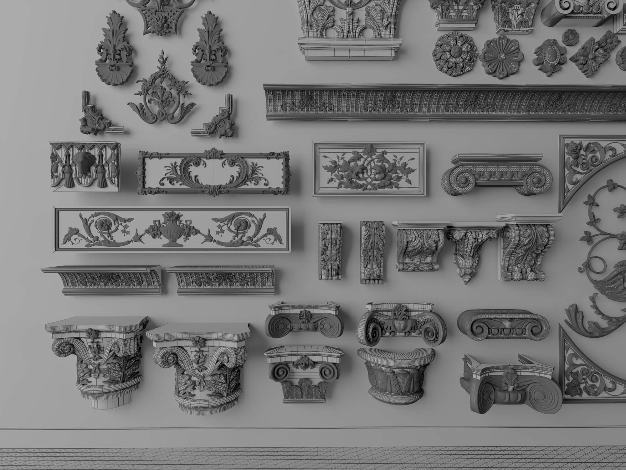 European Classical Plaster Decorative Ornament Pack 3D Model