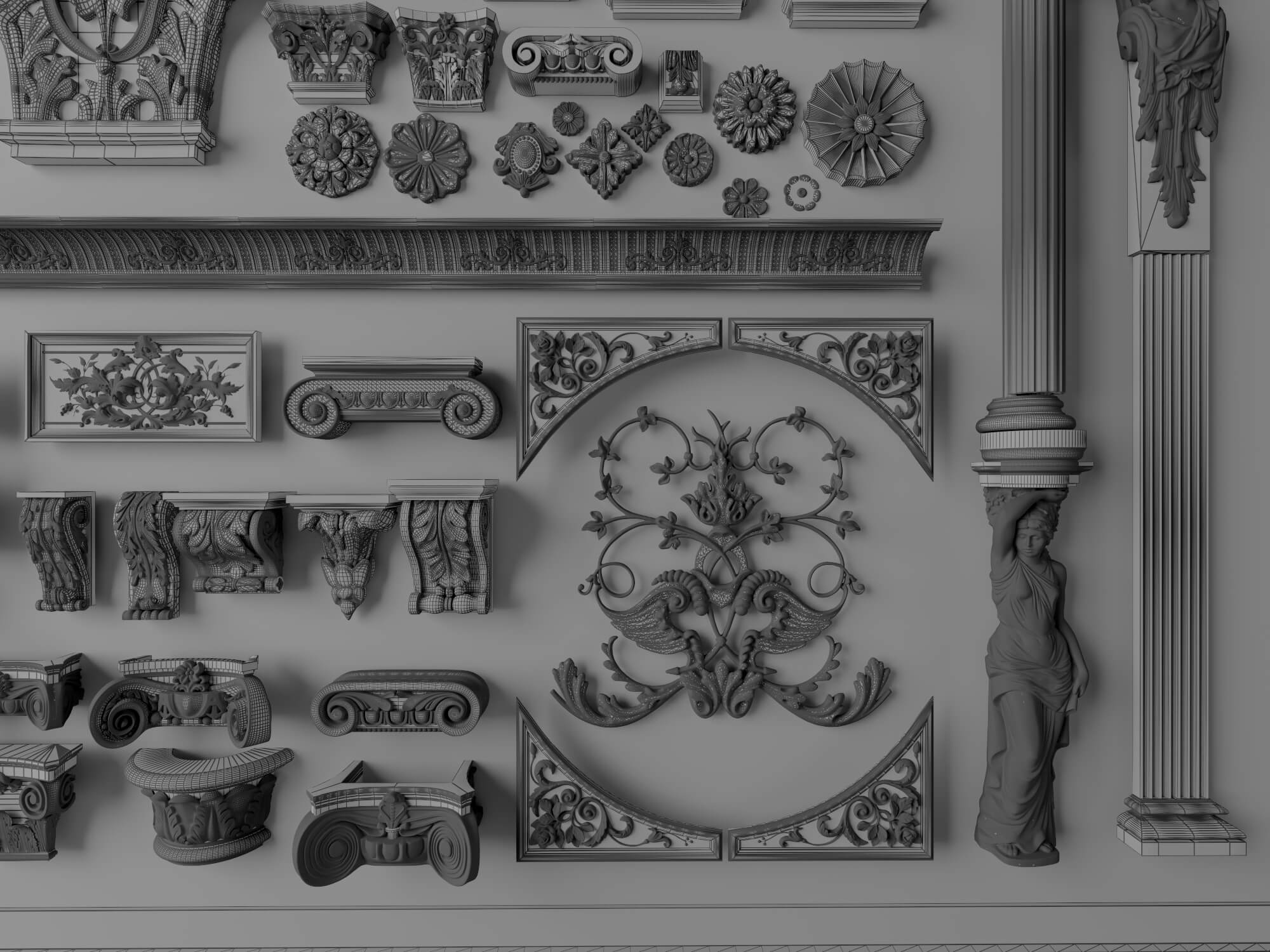 European Classical Plaster Decorative Ornament Pack 3D Model