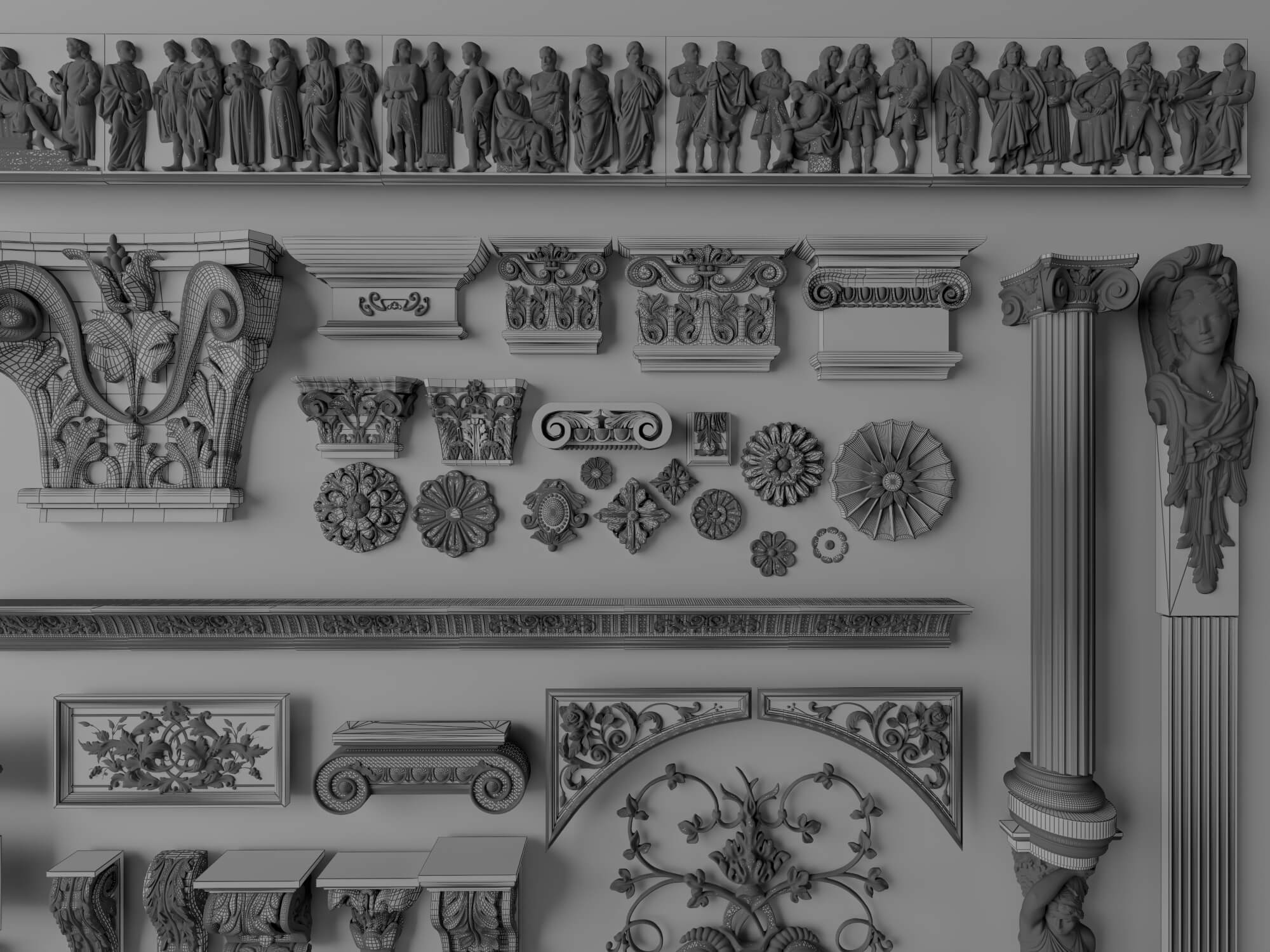 European Classical Plaster Decorative Ornament Pack 3D Model