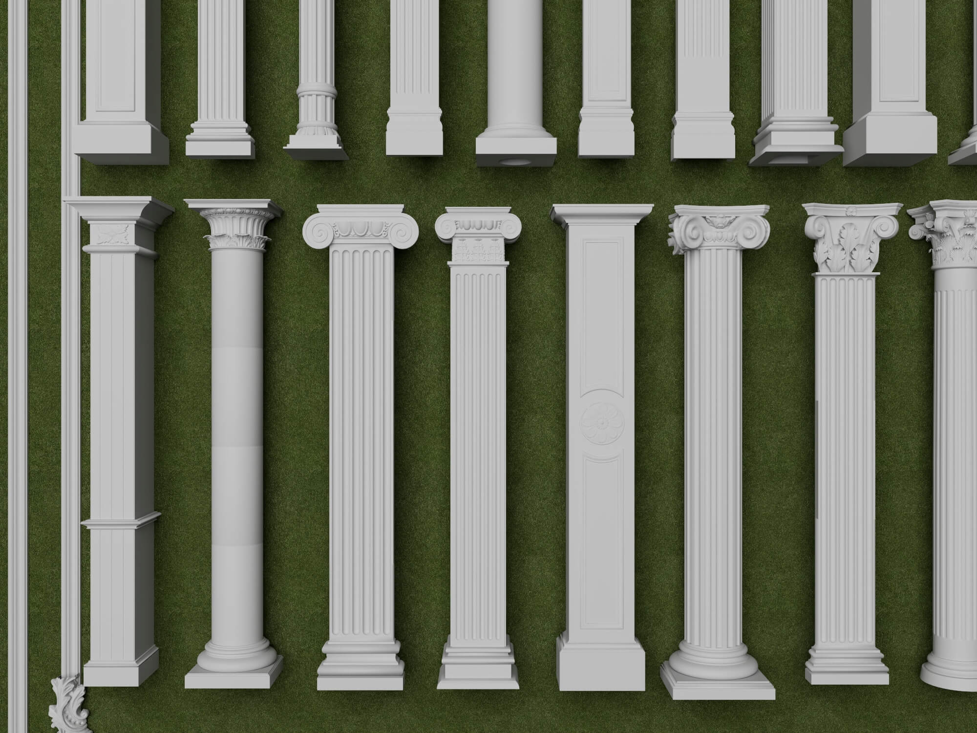European Style Railing and Classical Column Collection 3D Model
