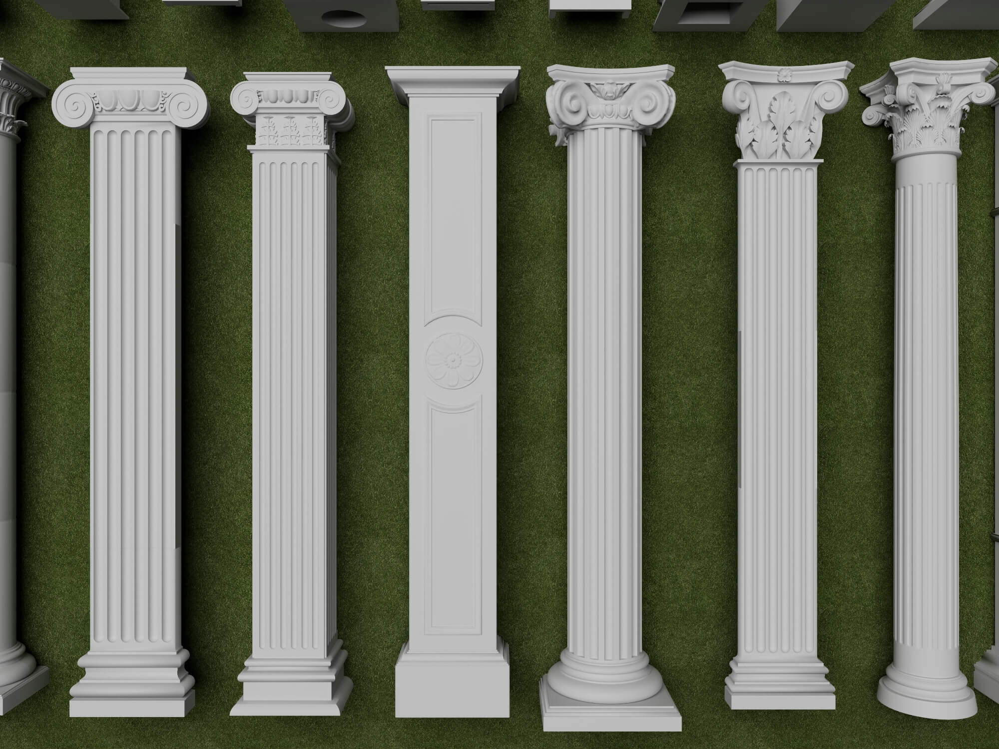 European Style Railing and Classical Column Collection 3D Model