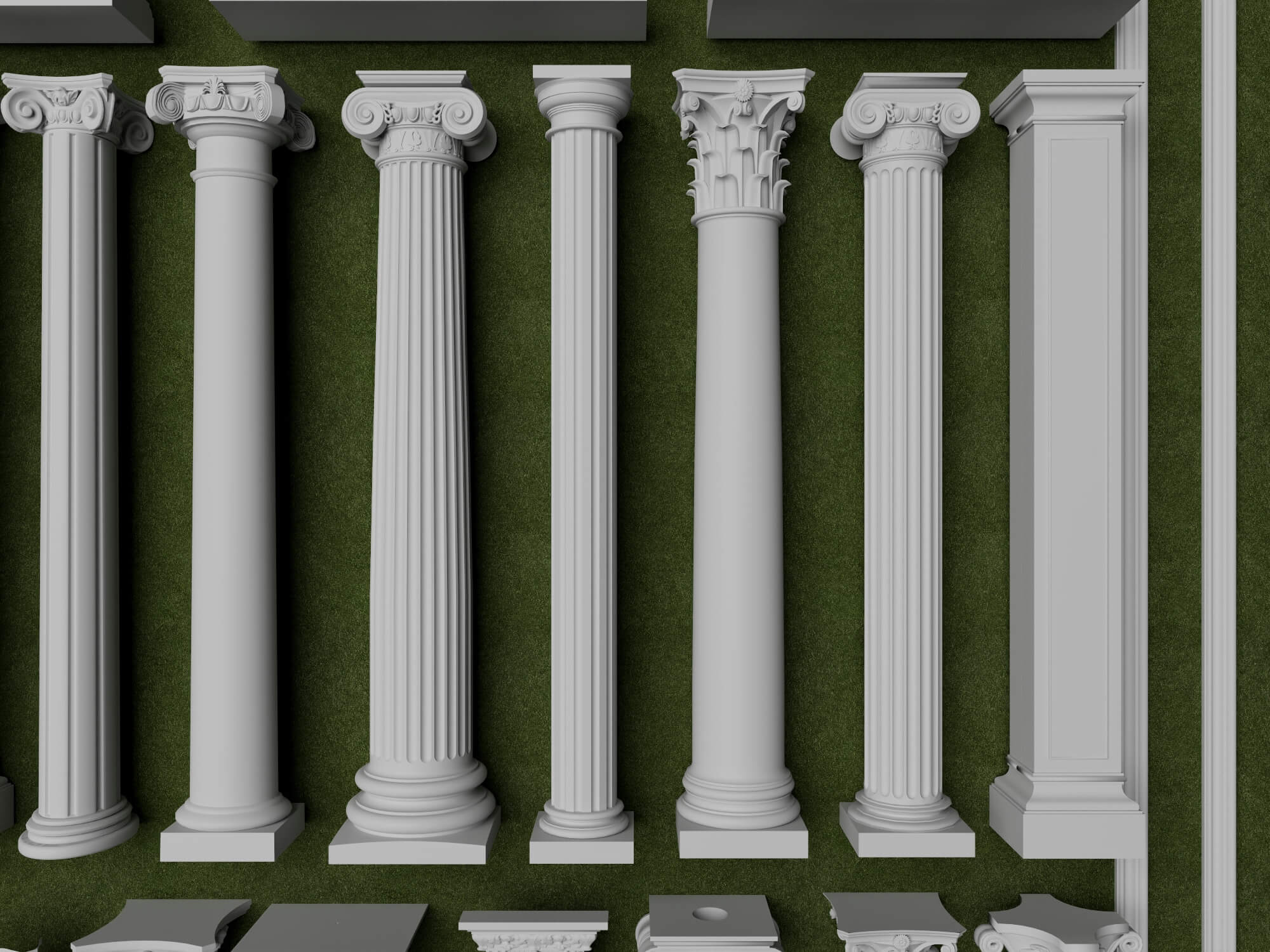 European Style Railing and Classical Column Collection 3D Model