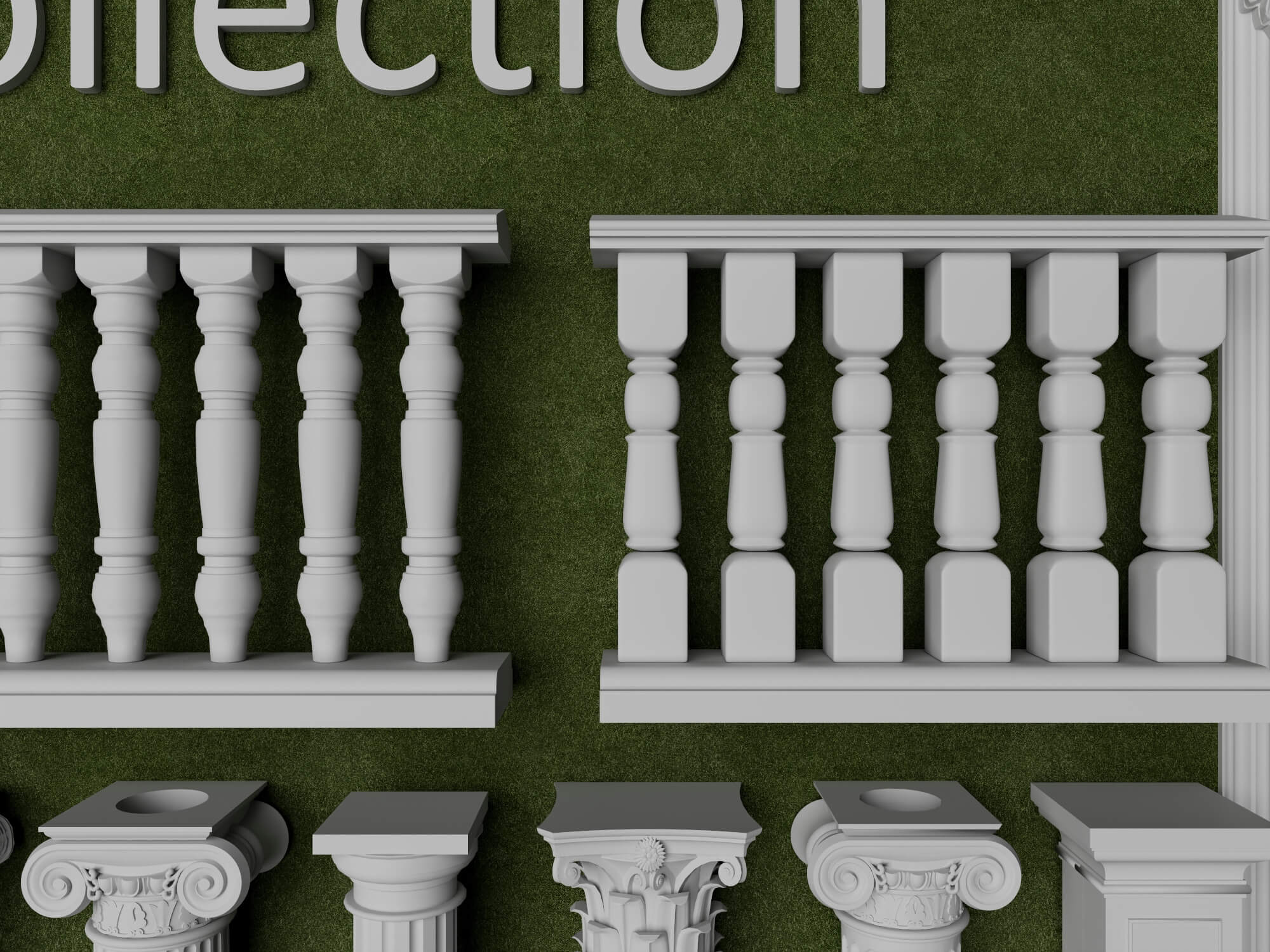 European Style Railing and Classical Column Collection 3D Model