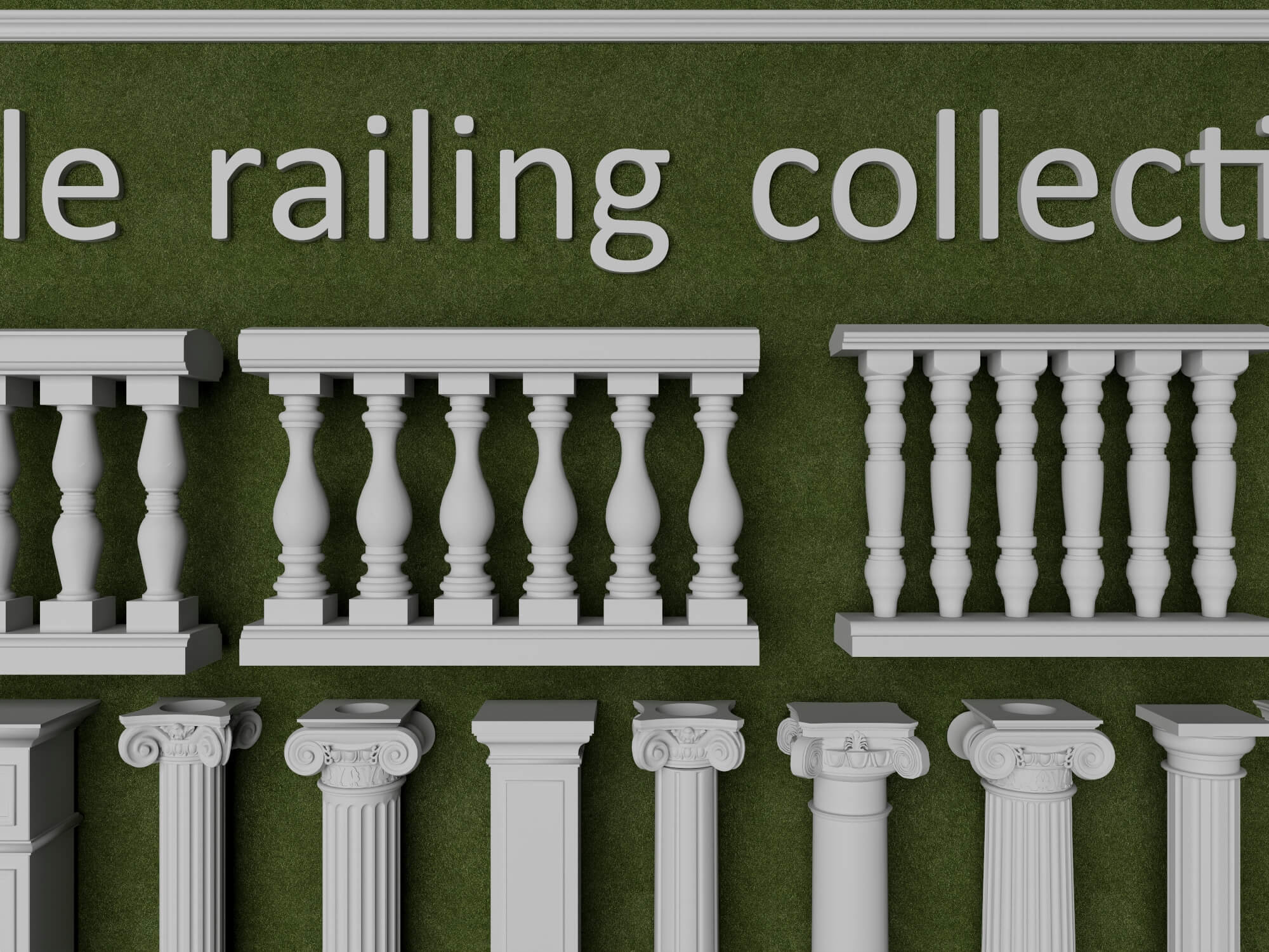 European Style Railing and Classical Column Collection 3D Model