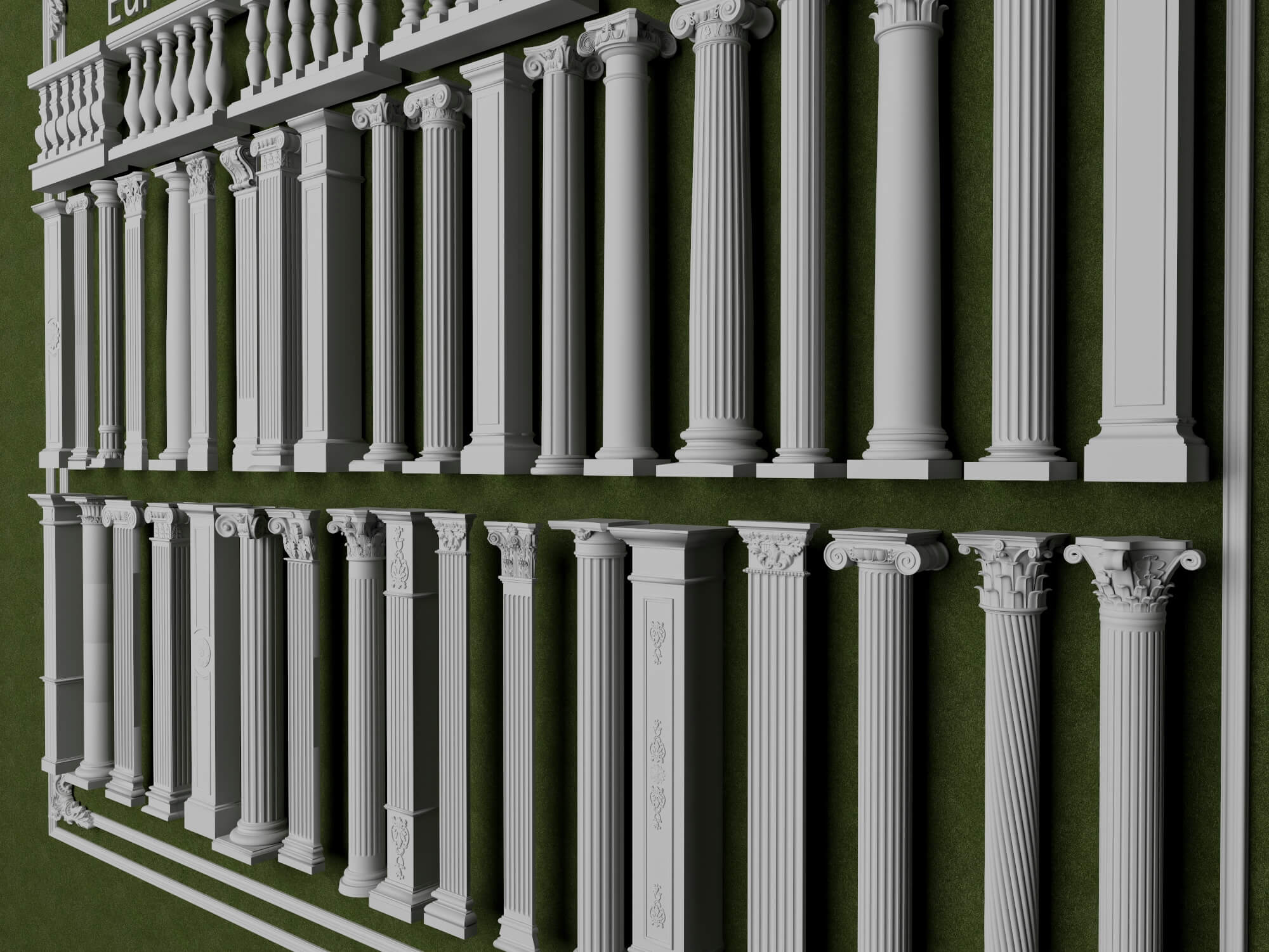 European Style Railing and Classical Column Collection 3D Model