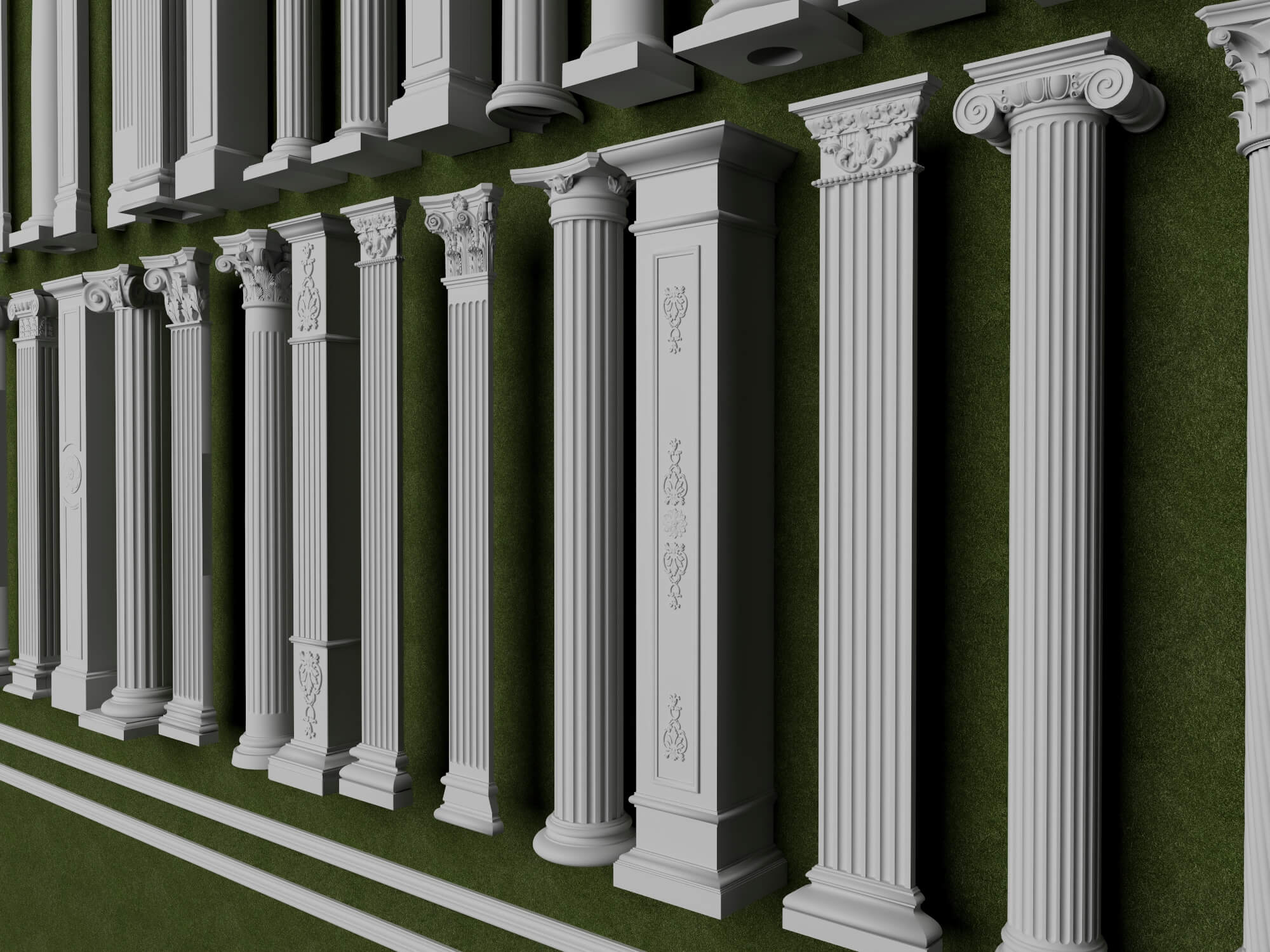 European Style Railing and Classical Column Collection 3D Model