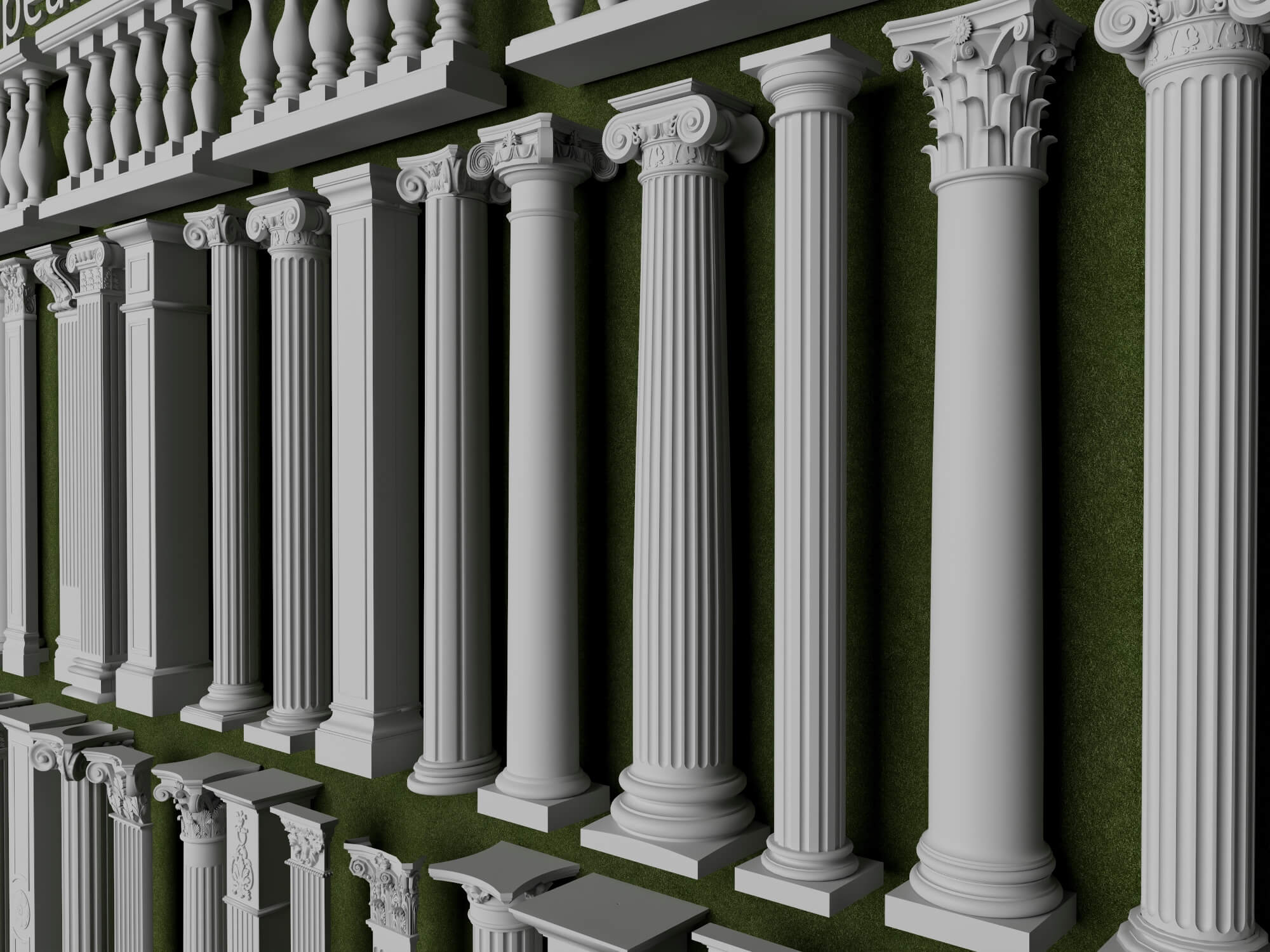 European Style Railing and Classical Column Collection 3D Model