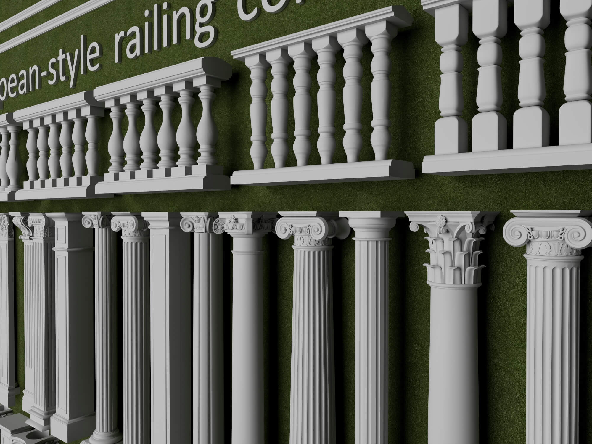 European Style Railing and Classical Column Collection 3D Model