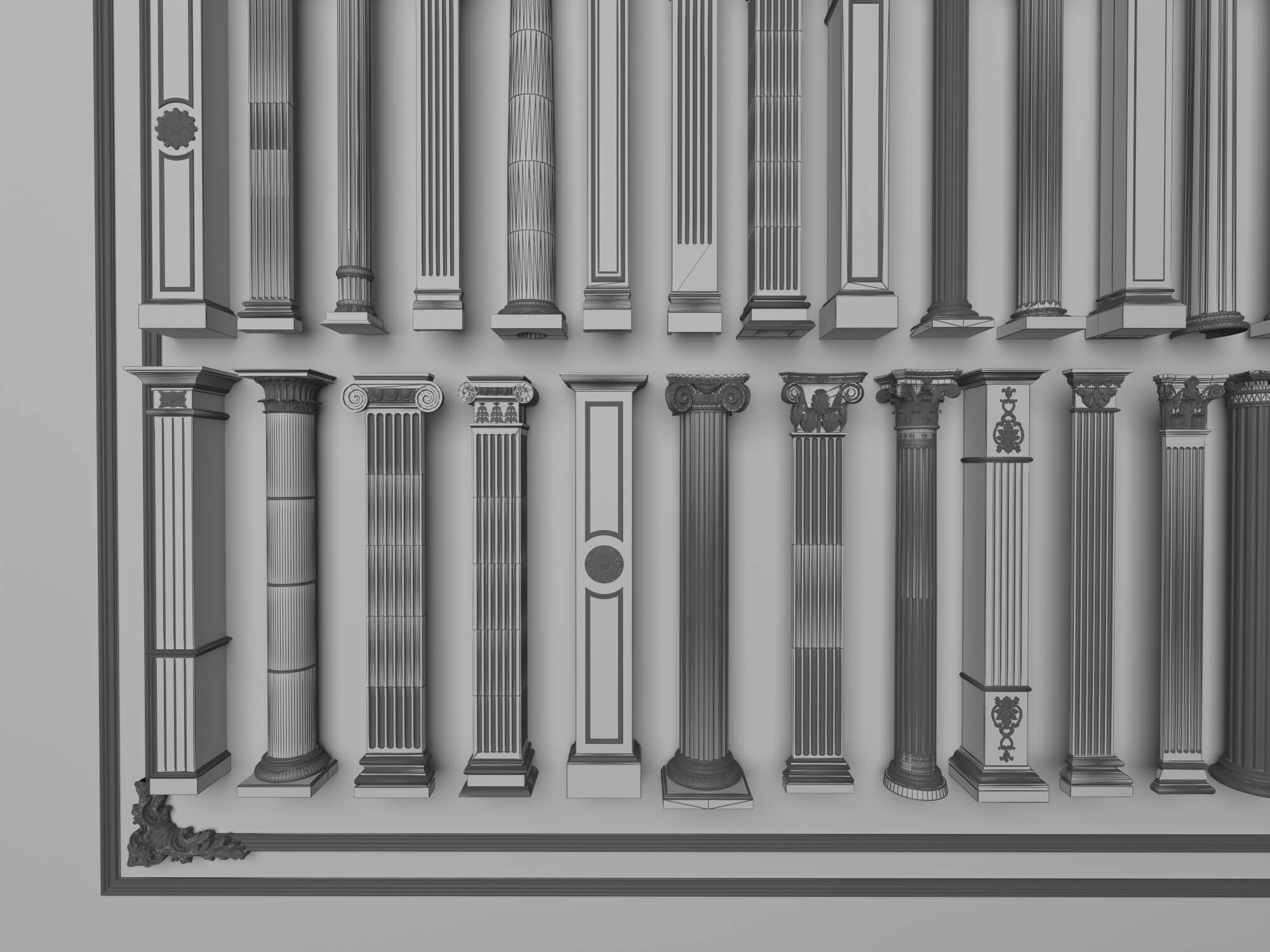 European Style Railing and Classical Column Collection 3D Model