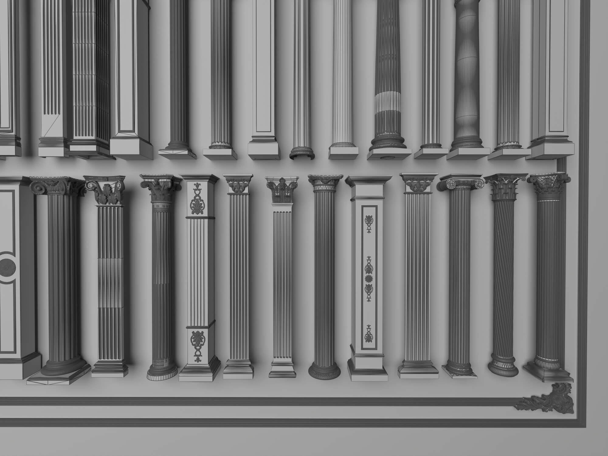 European Style Railing and Classical Column Collection 3D Model