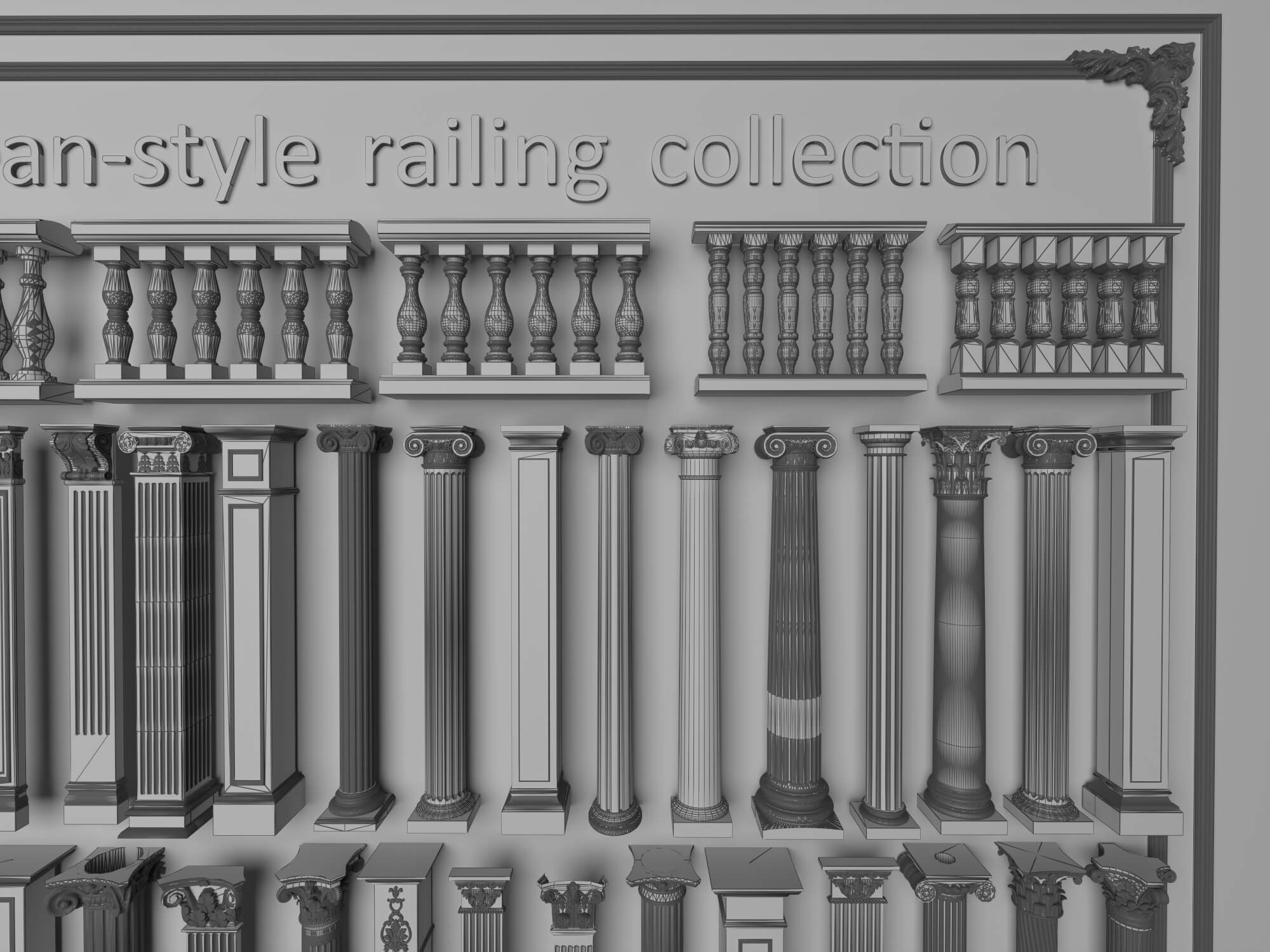 European Style Railing and Classical Column Collection 3D Model