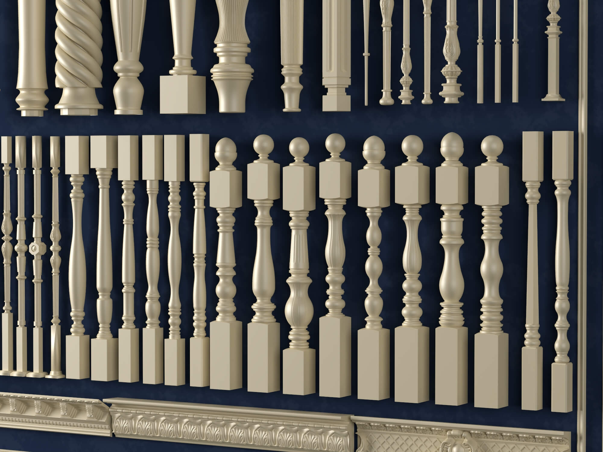 European Style Railing Baluster and Base Molding Collection 3D Model